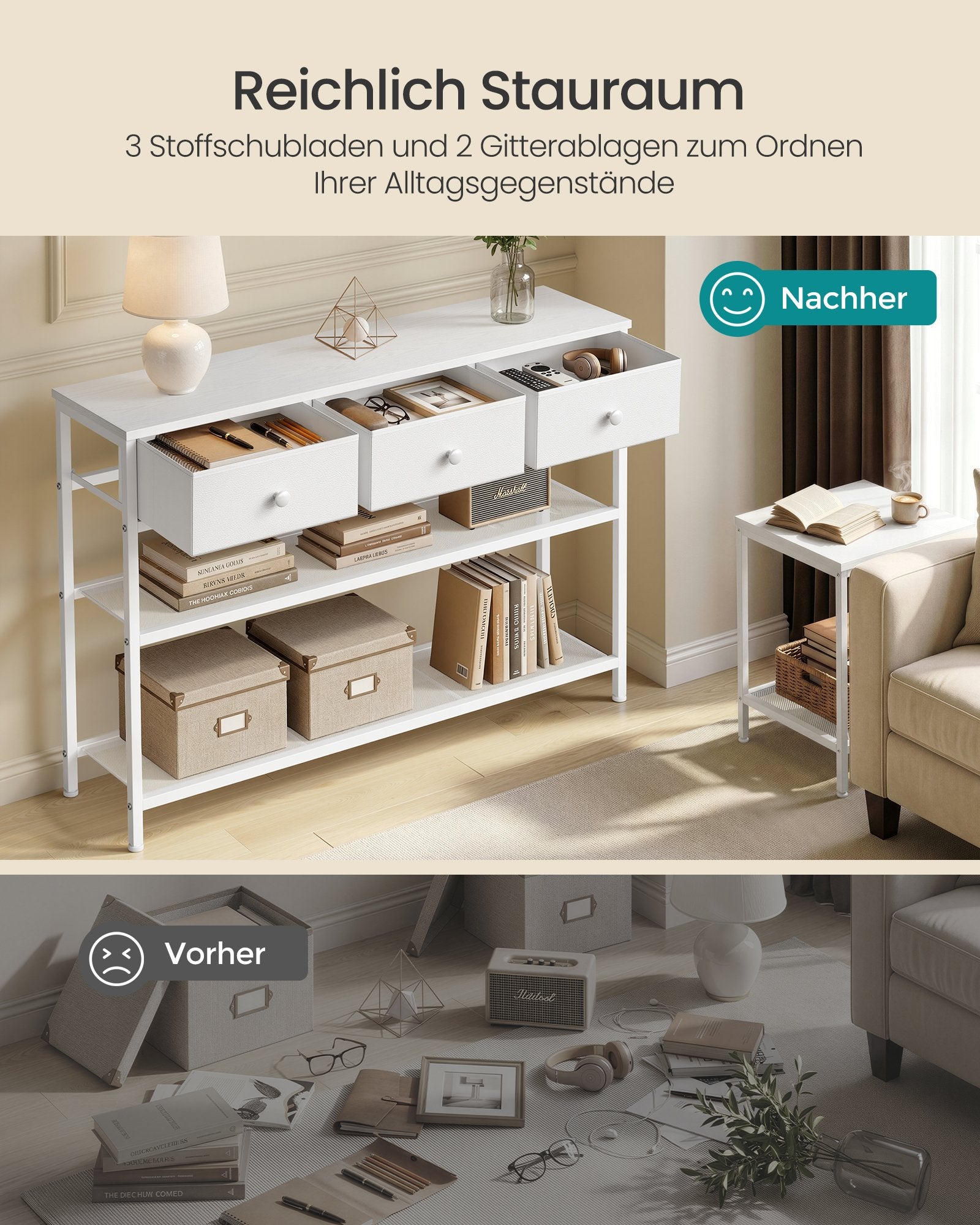 Konsolentisch wolkenweiß-nebelweiß 98,8x30x78,7 cm 3 Schubladen