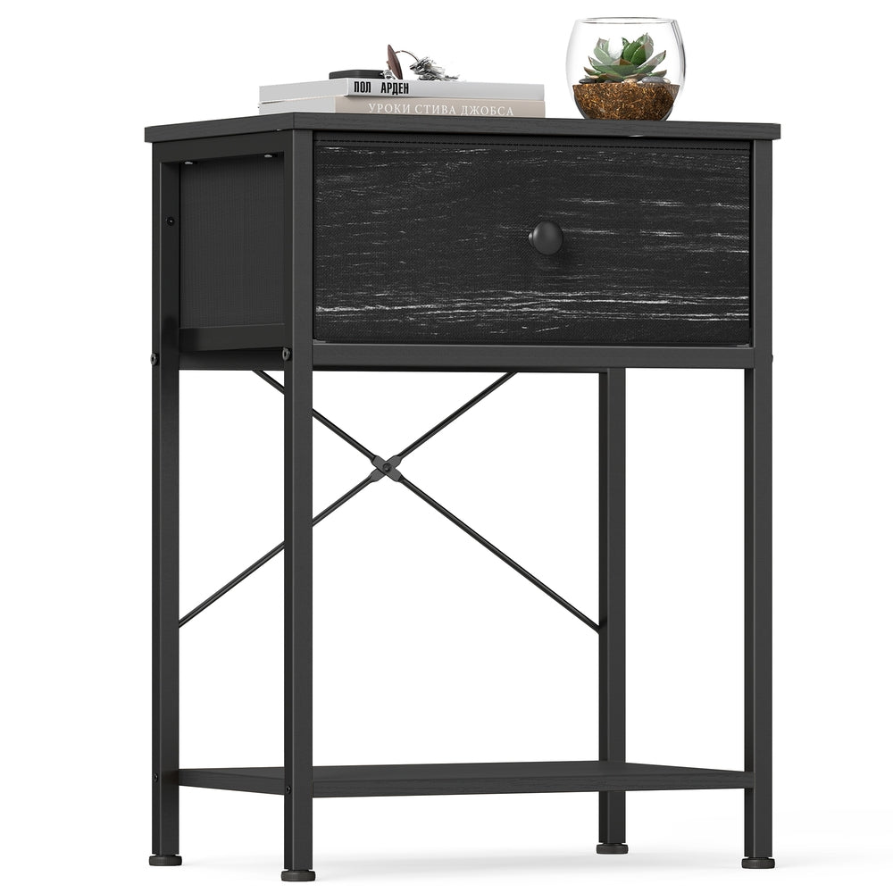 Nachttisch schwarz LED Steckdose 39,6x30x60,4 cm 2 Schubladen