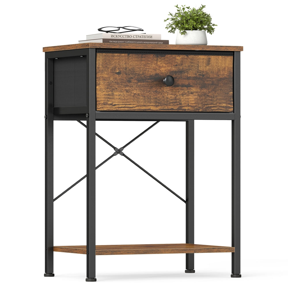 Nachttisch vintagebraun LED Steckdose 39,6x30x60,4 cm 2 Schubladen