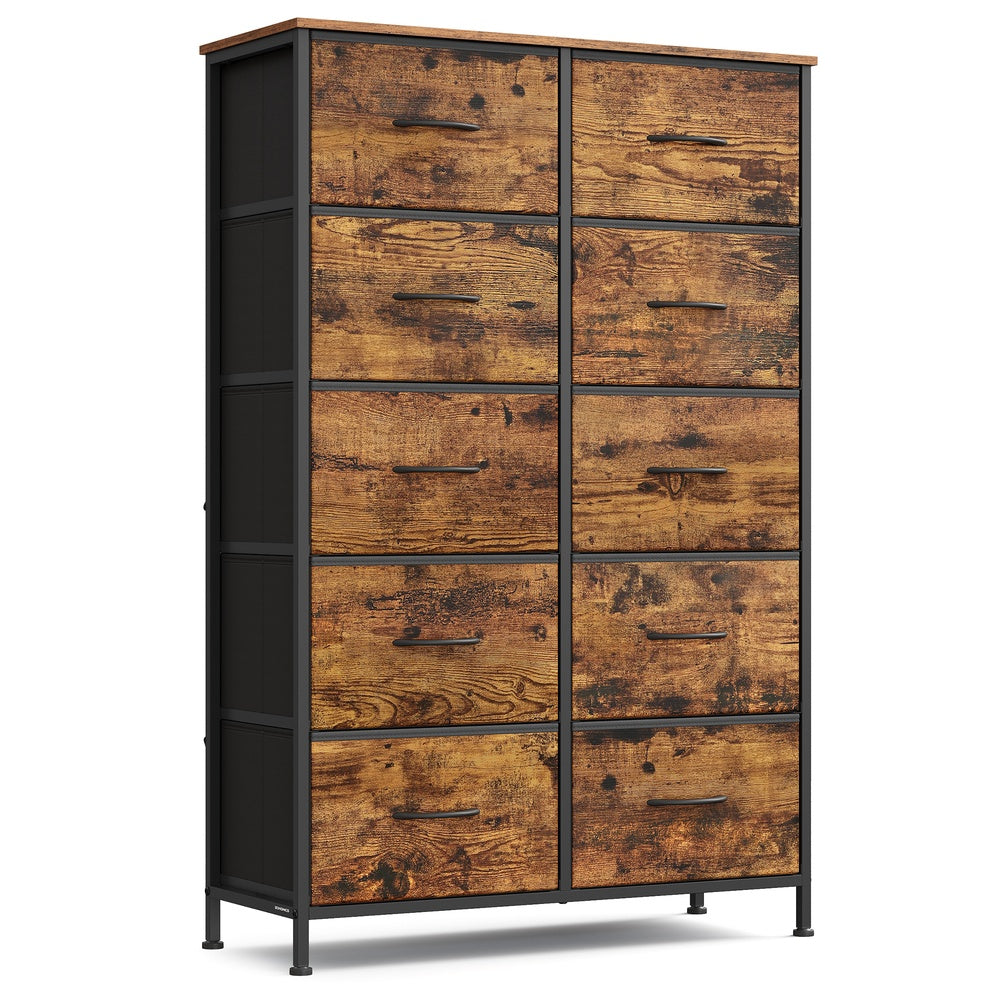 SONGMICS BELLAH Kollektion - Kommode, Schrank, Aufbewahrungsschrank, für Schlafzimmer, Flur, Wohnzimmer, Stahl, 10 Schubladen, Industrie-Stil, vintagebraun-tintenschwarz LGS125BH04