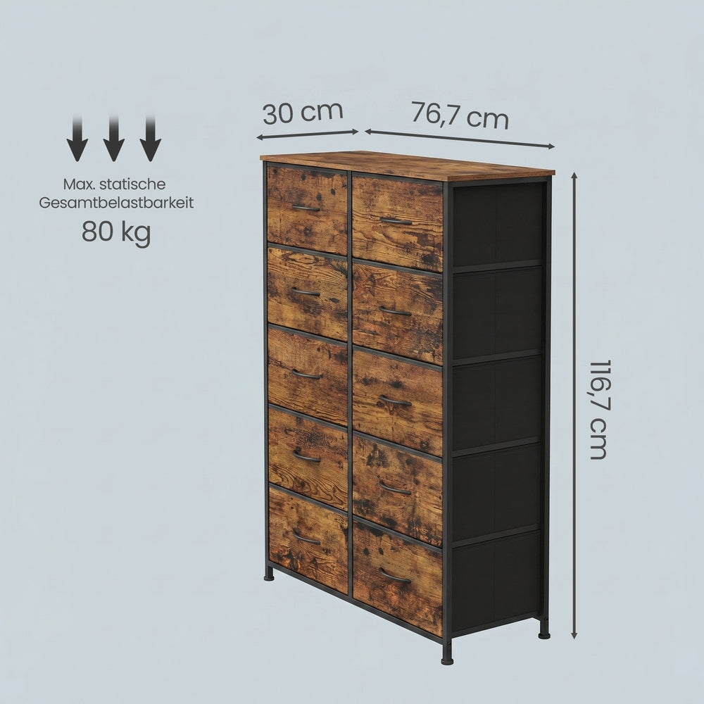Kommode, Schrank, 10 Stoffschubladen