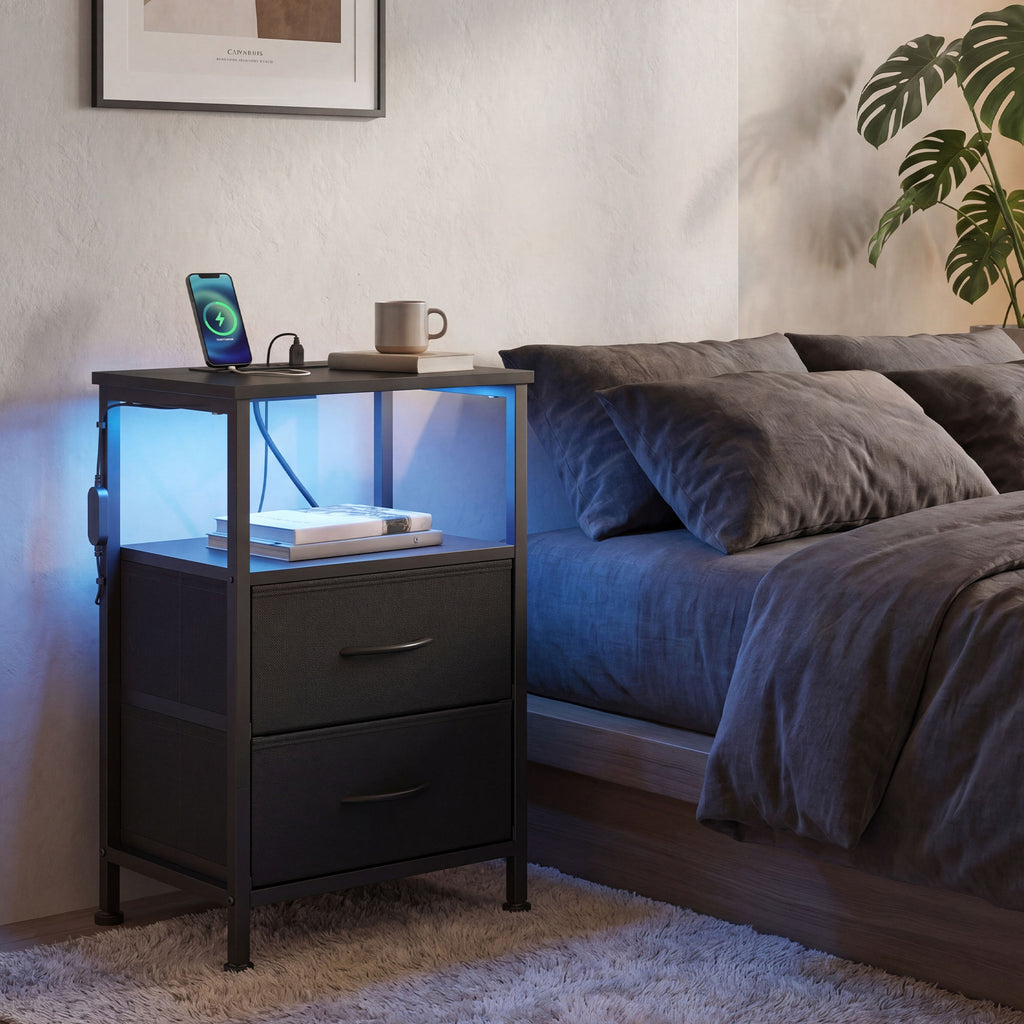 Nachttisch mit LED-Beleuchtung und Ladestation