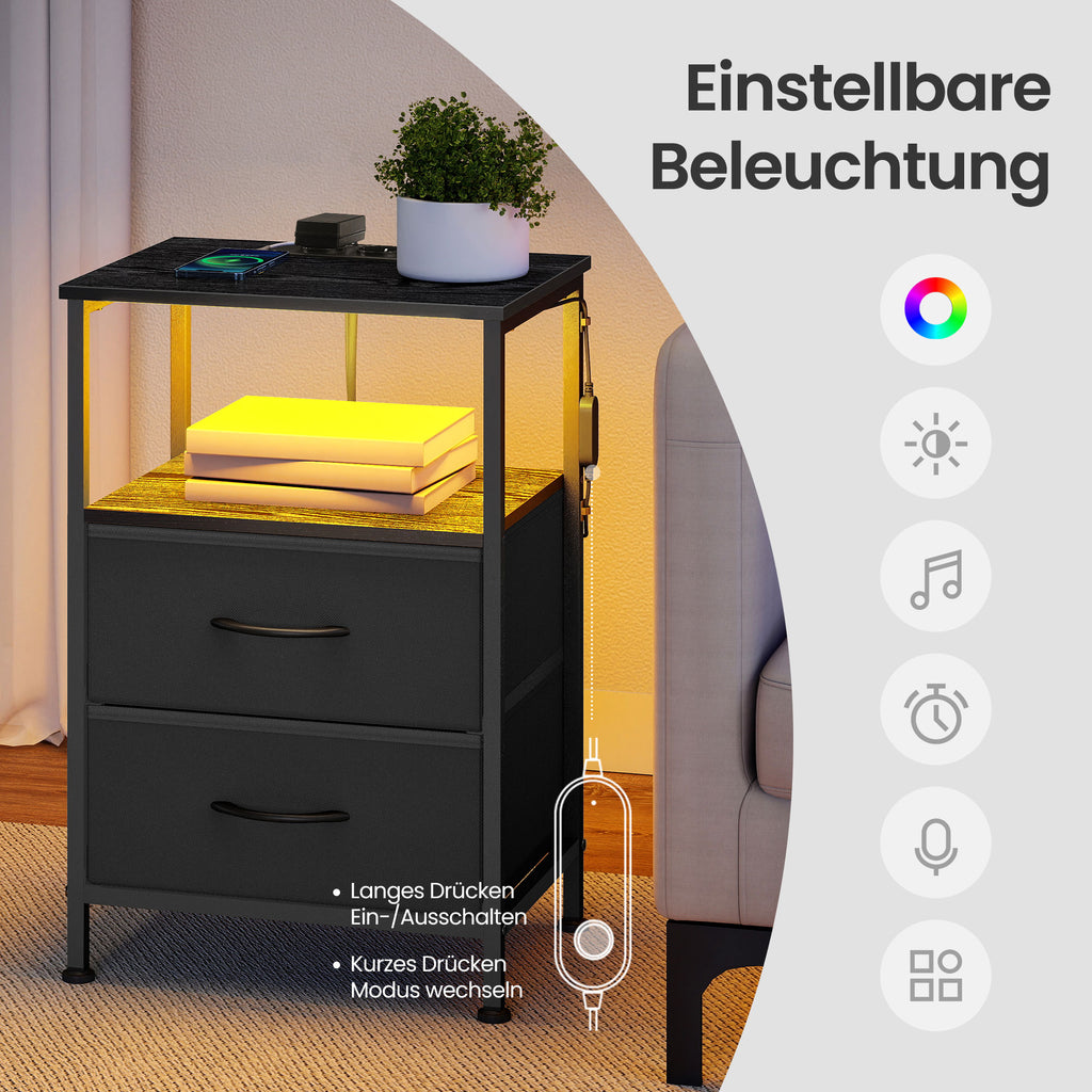 Nachttisch mit LED-Beleuchtung und Ladestation
