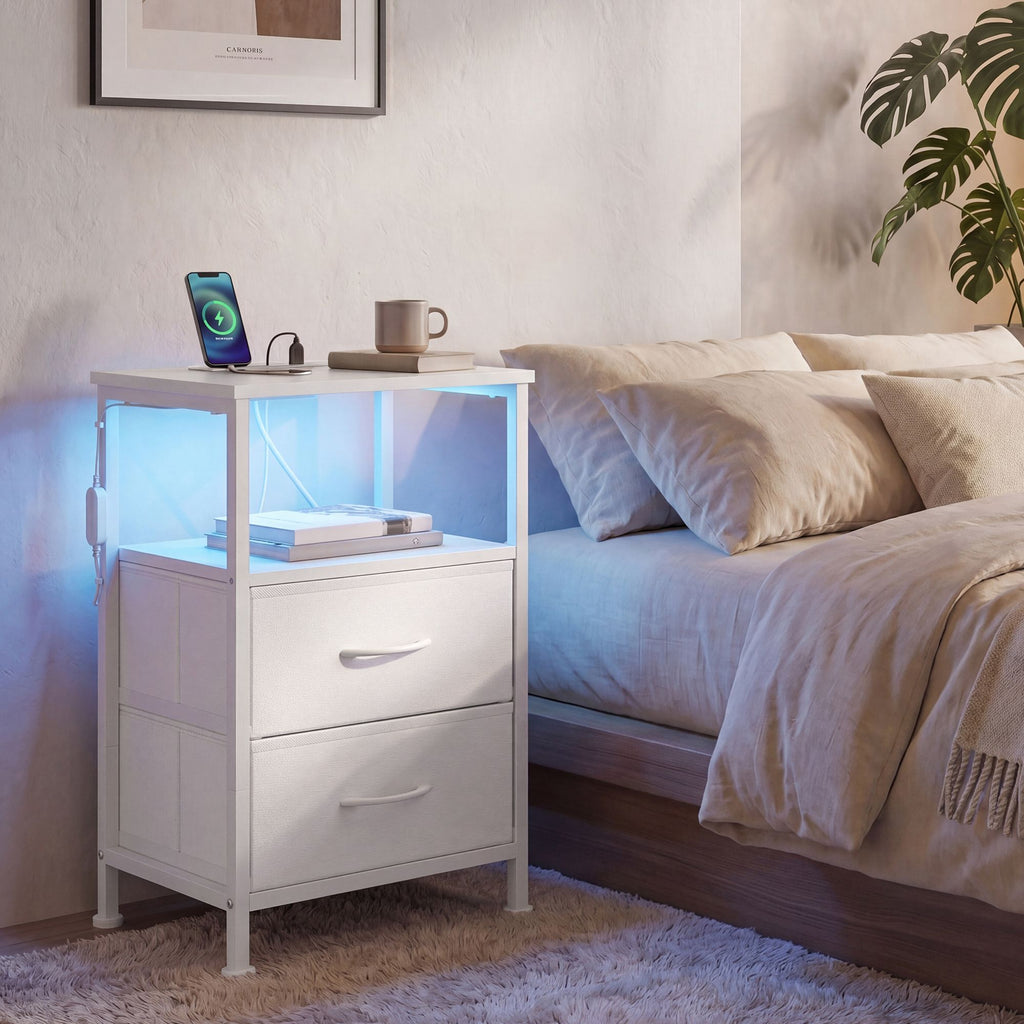 Nachttisch mit LED-Beleuchtung und Ladestation