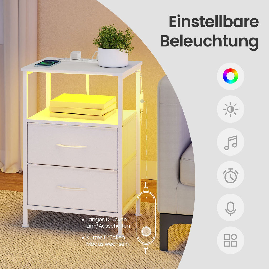 Nachttisch mit LED-Beleuchtung und Ladestation