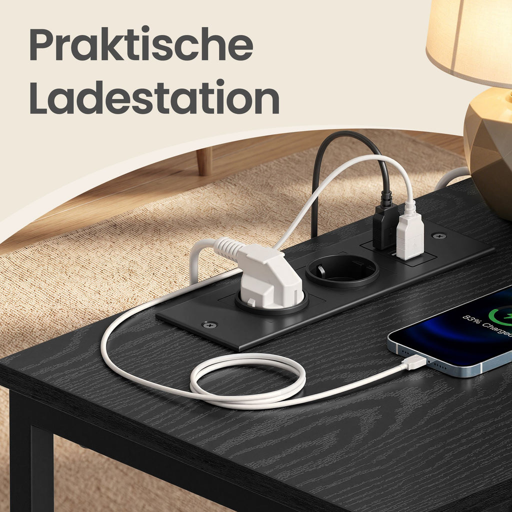 Nachttisch mit LED-Beleuchtung und Ladestation, Nachttisch mit 3 Schubladen und offenem Fach