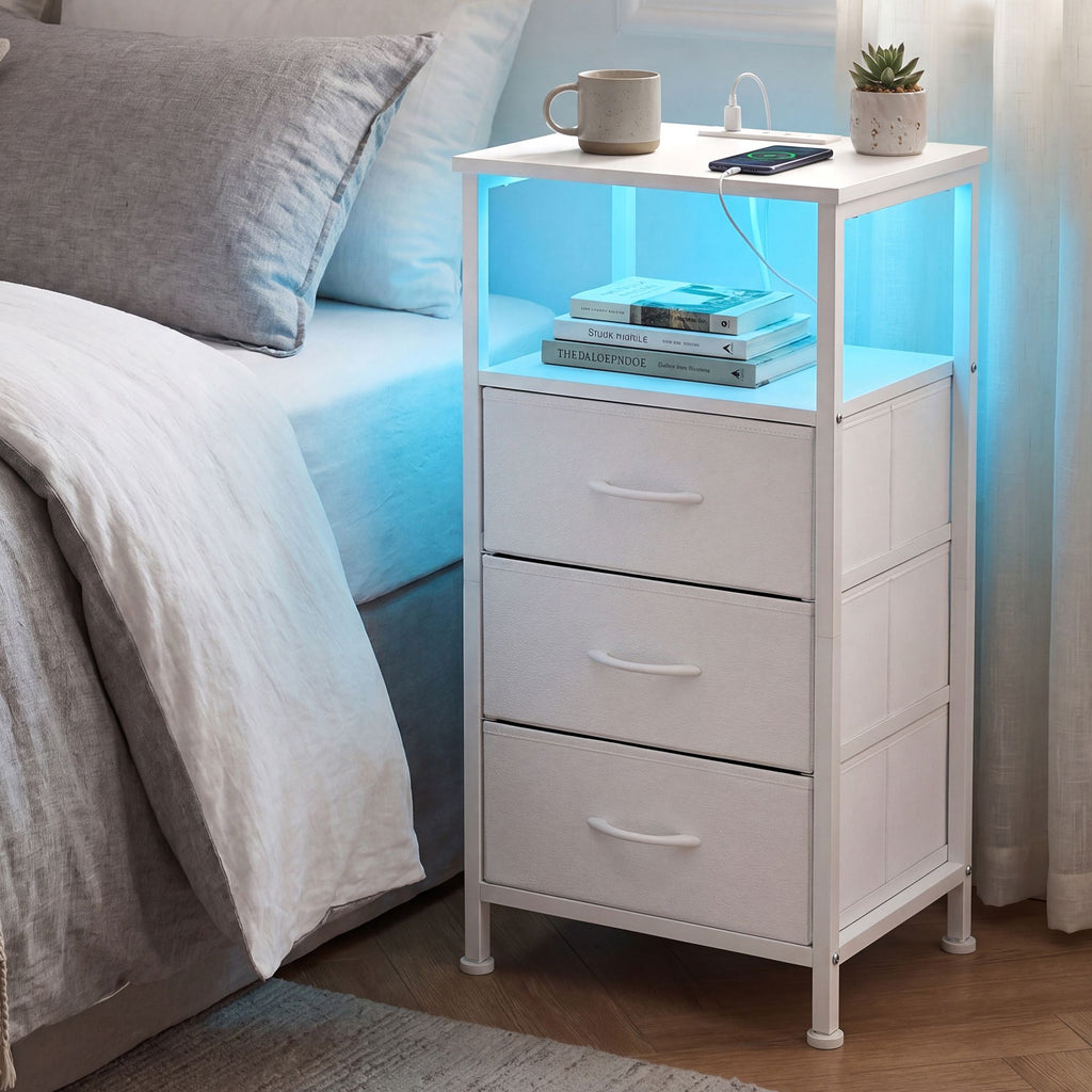 Nachttisch mit LED-Beleuchtung und Ladestation