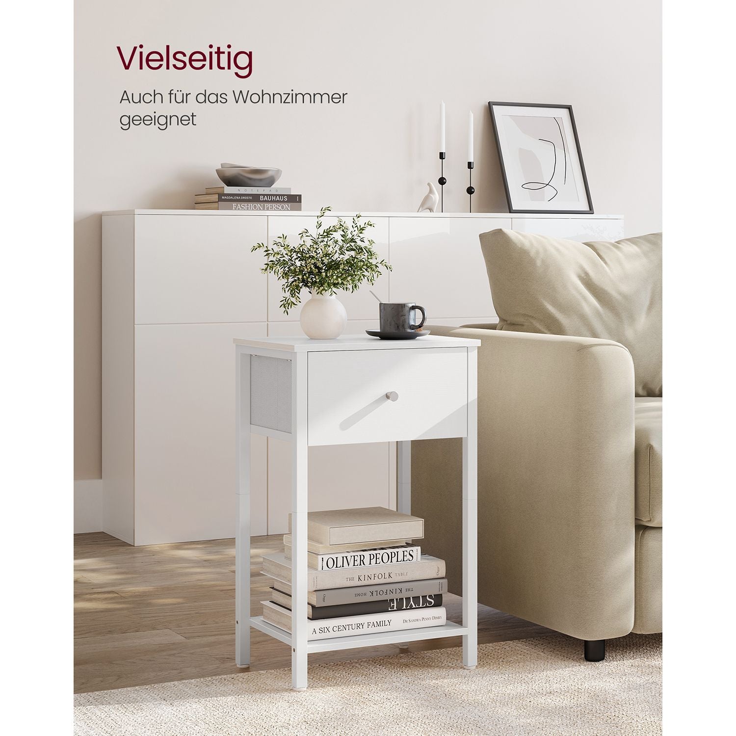 Beistelltisch 2er Set mit Stoff-Schublade weiß