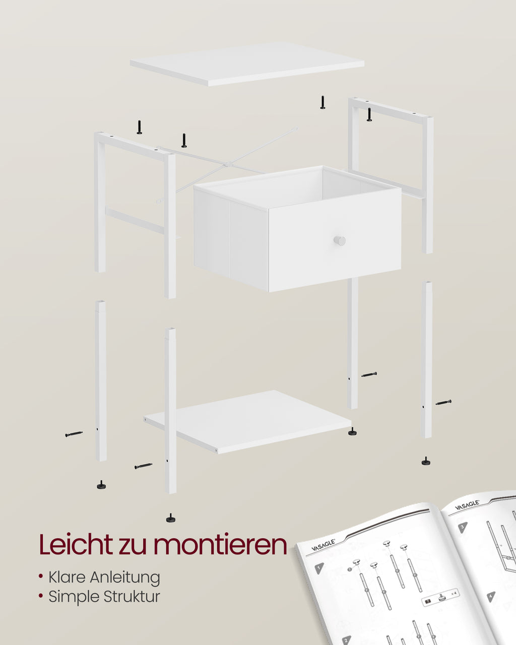 Beistelltisch 2er Set mit Stoff-Schublade weiß