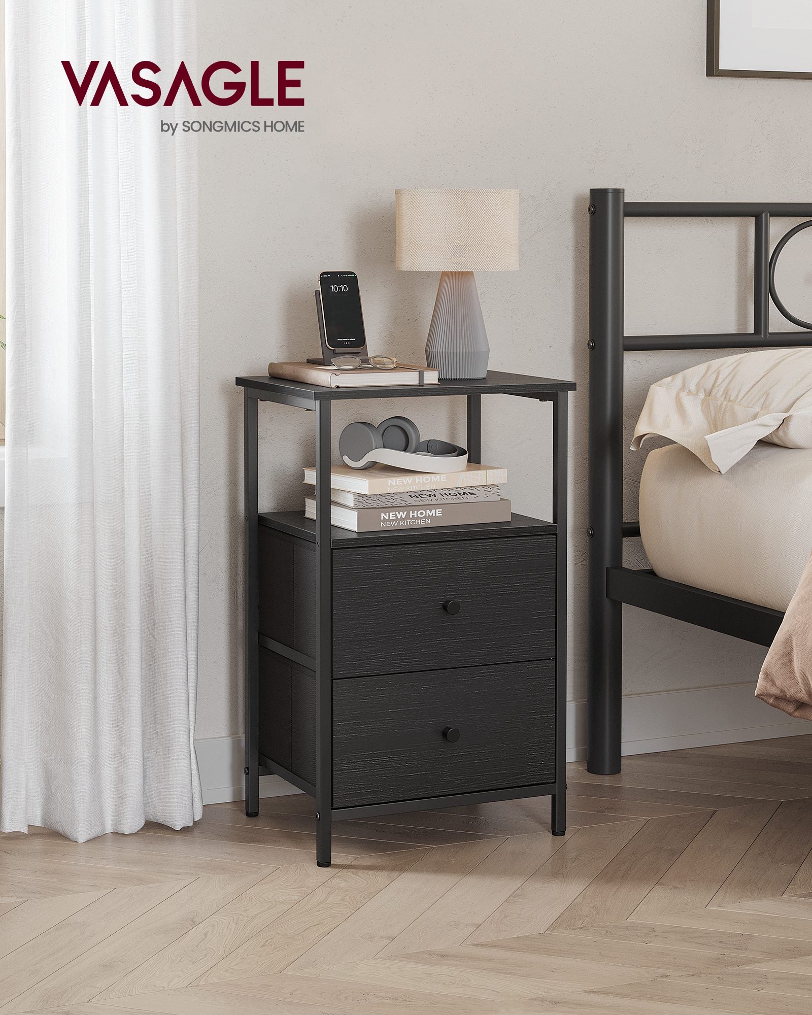 Nachttisch 2er Set aschschwarz-tintenschwarz-mattschwarz 61 cm