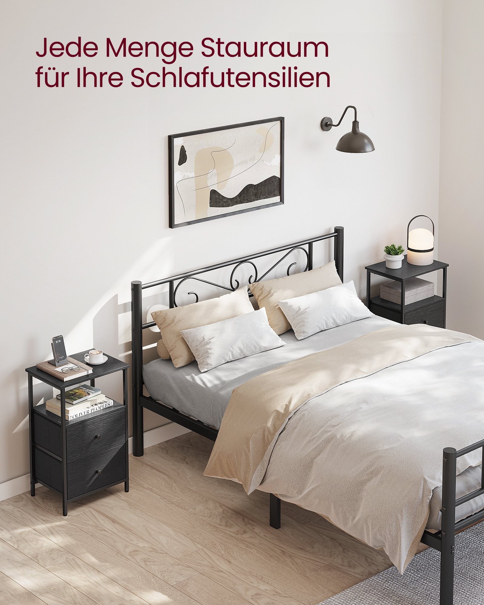 Nachttisch 2er Set aschschwarz-tintenschwarz-mattschwarz 61 cm