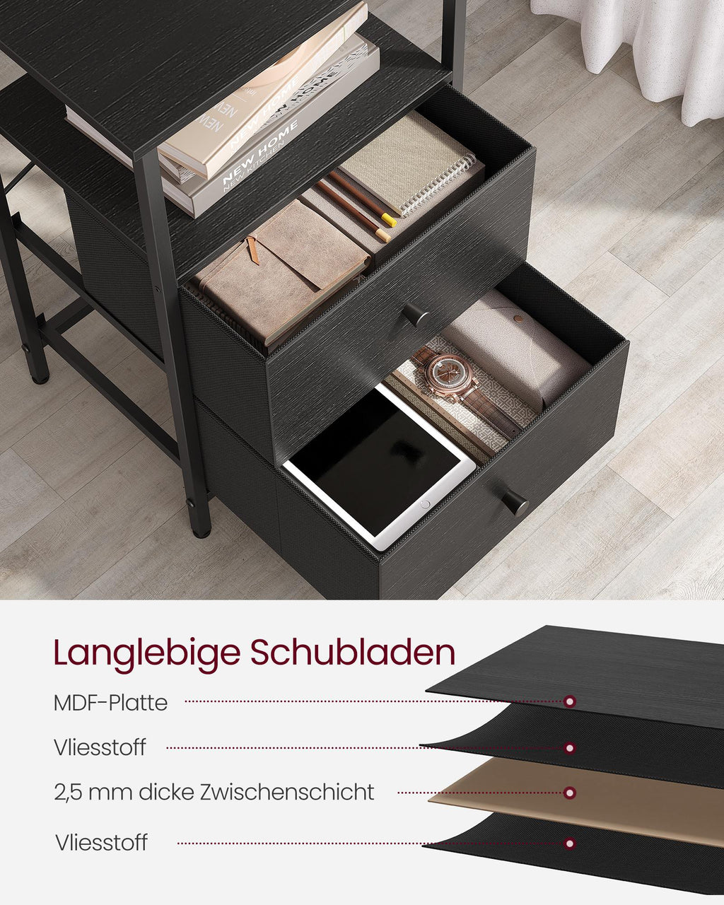 Nachttisch 2er Set aschschwarz-tintenschwarz-mattschwarz 61 cm