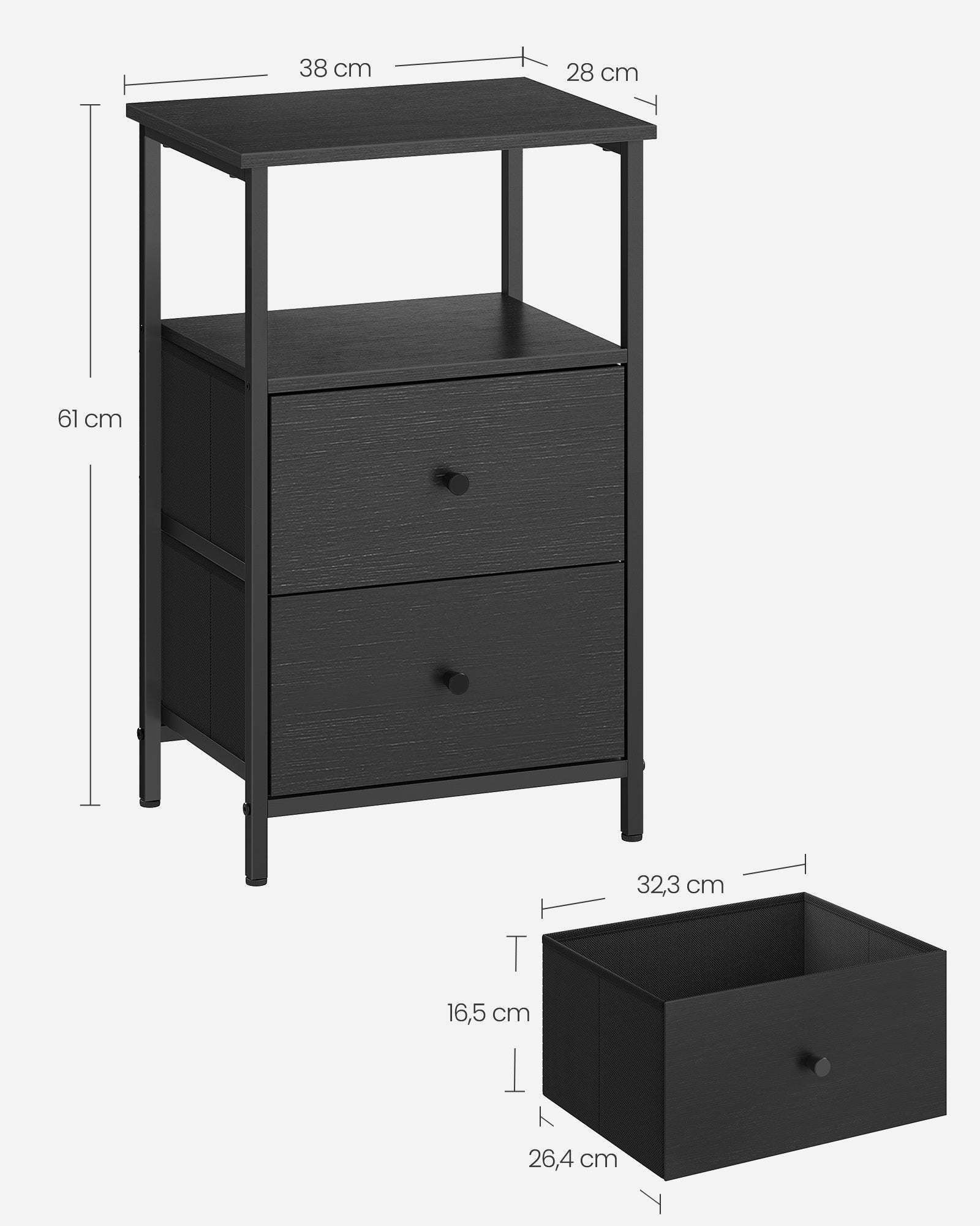 Nachttisch 2er Set aschschwarz-tintenschwarz-mattschwarz 61 cm