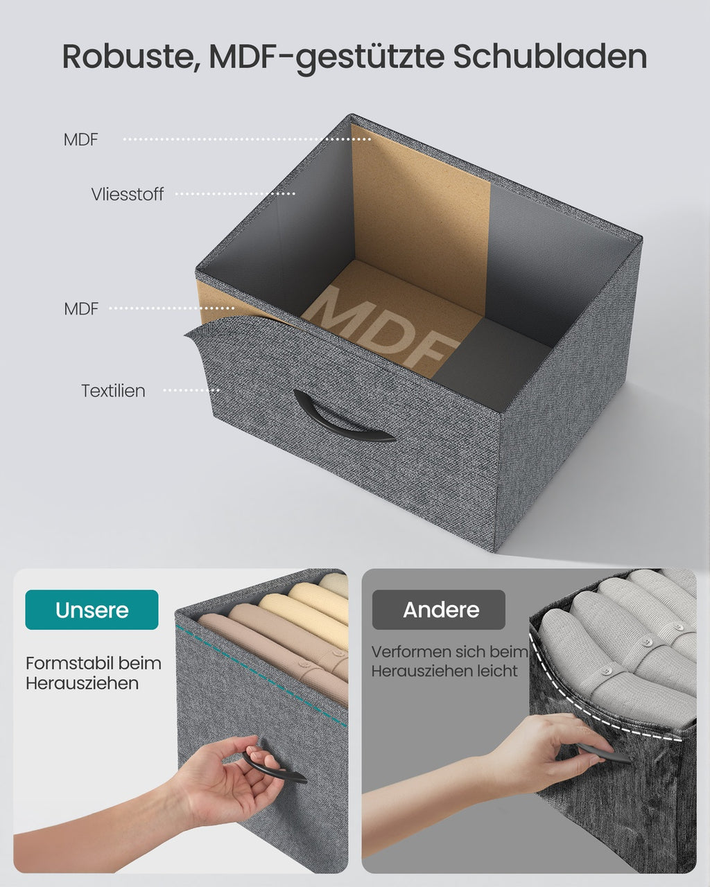 SONGMICS BELLAH Kollektion - Kommode, Schrank, Aufbewahrungsschrank, für Schlafzimmer, Flur, Wohnzimmer, Stahl, 4 Schubladen, modern, schiefergrau LGS314G101