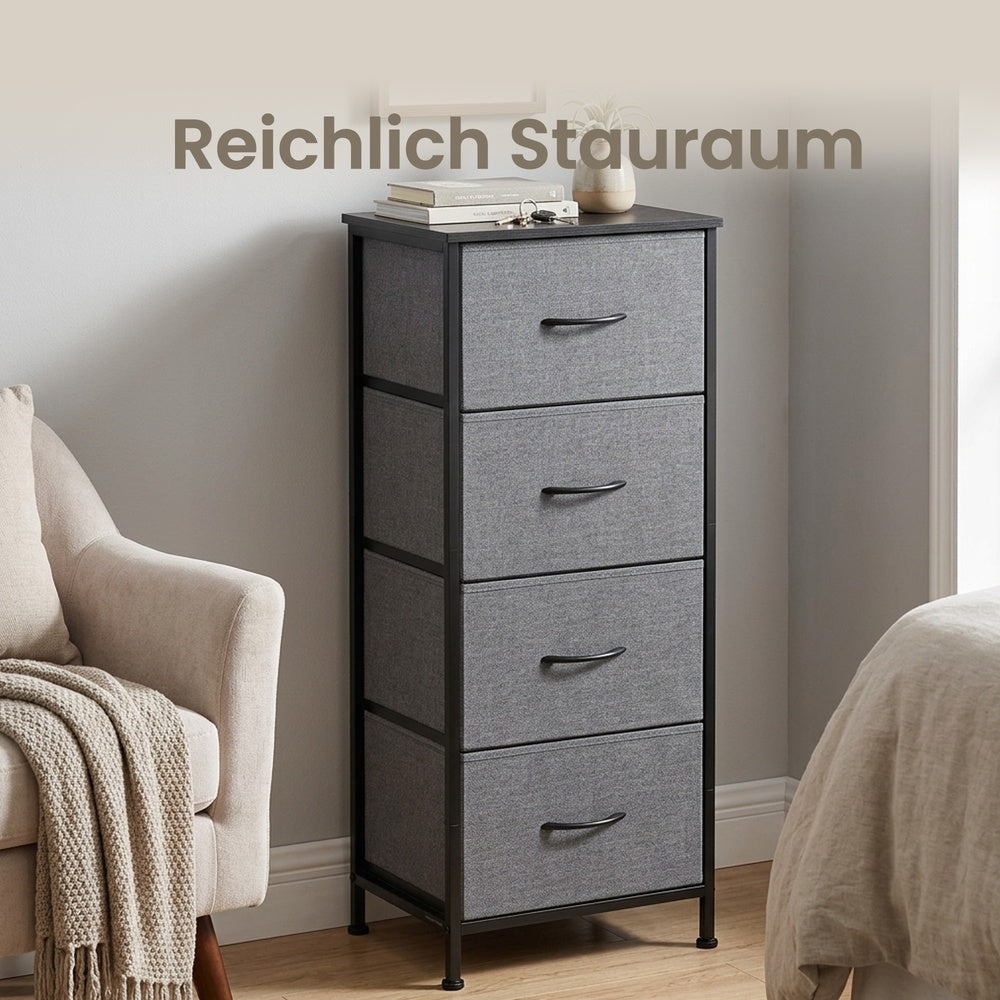 Kommode, Schrank, 4 Stoffschubladen
