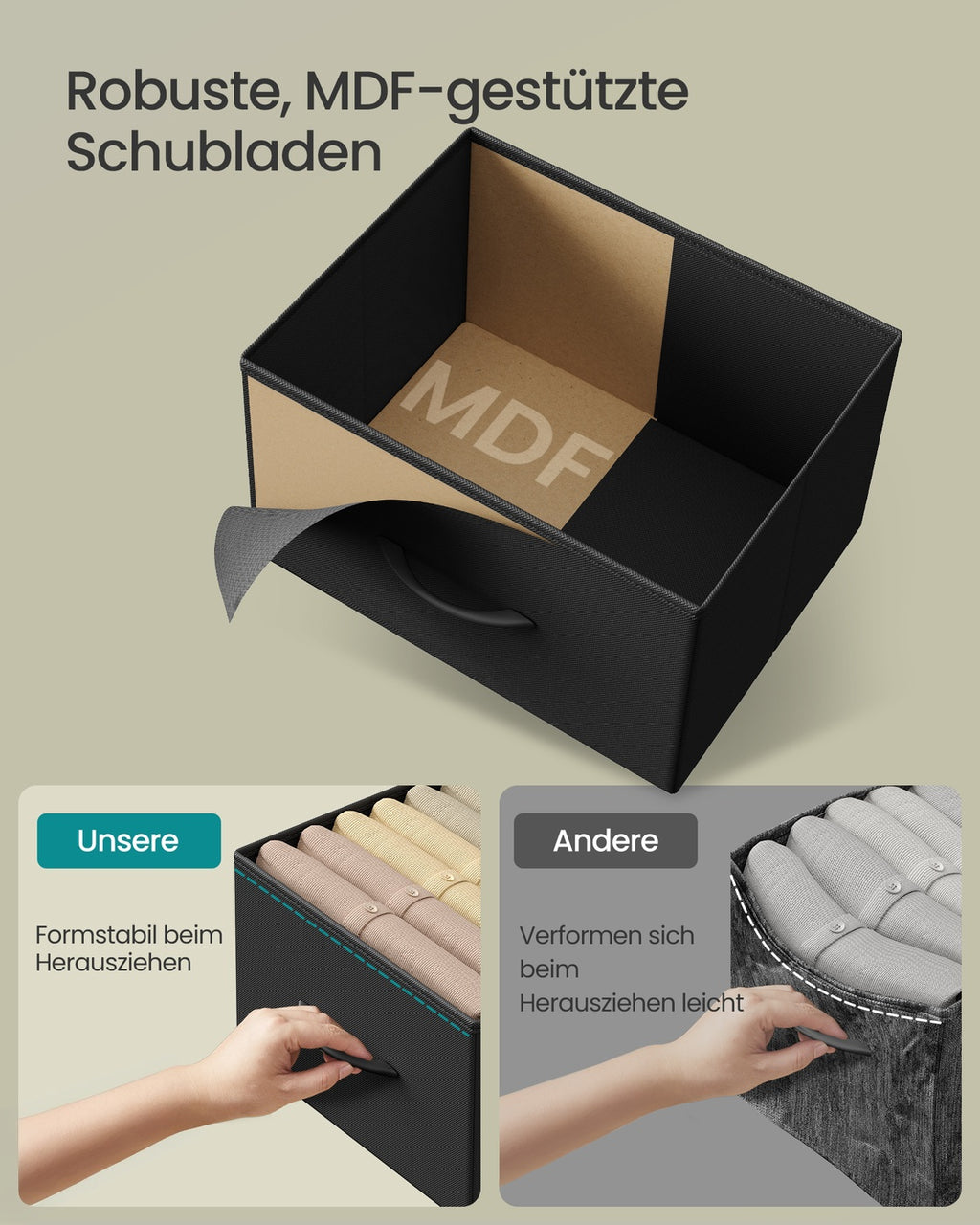 Kommode mit 5 Stoffschubladen tintenschwarz-ebenholzschwarz