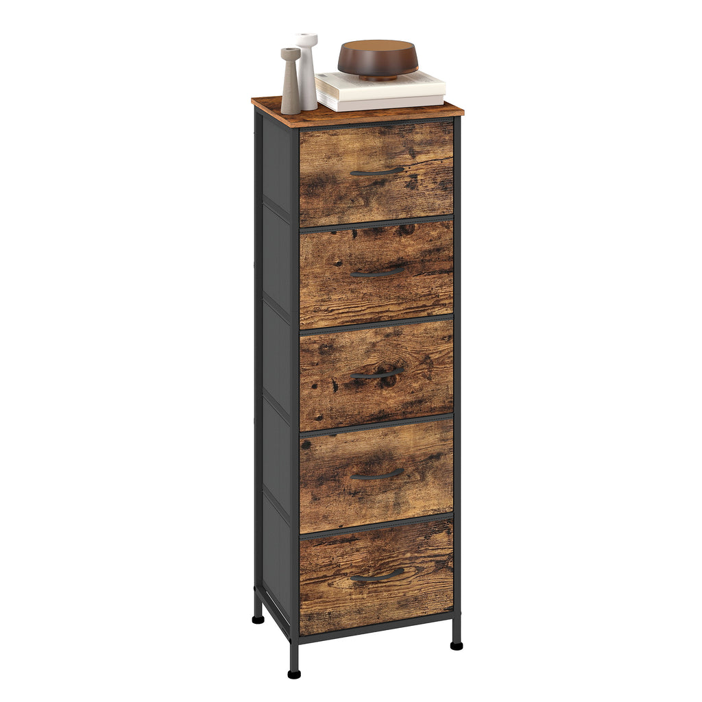 Kommode mit 5 Schubladen, Schmaler Stoffschrank für Flur, 39