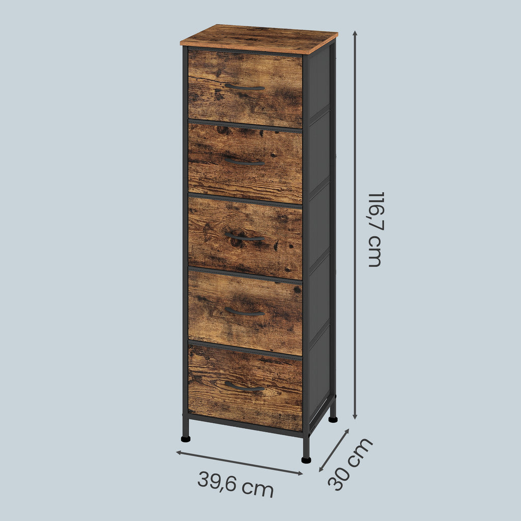 Kommode mit 5 Schubladen, Schmaler Stoffschrank für Flur, 39