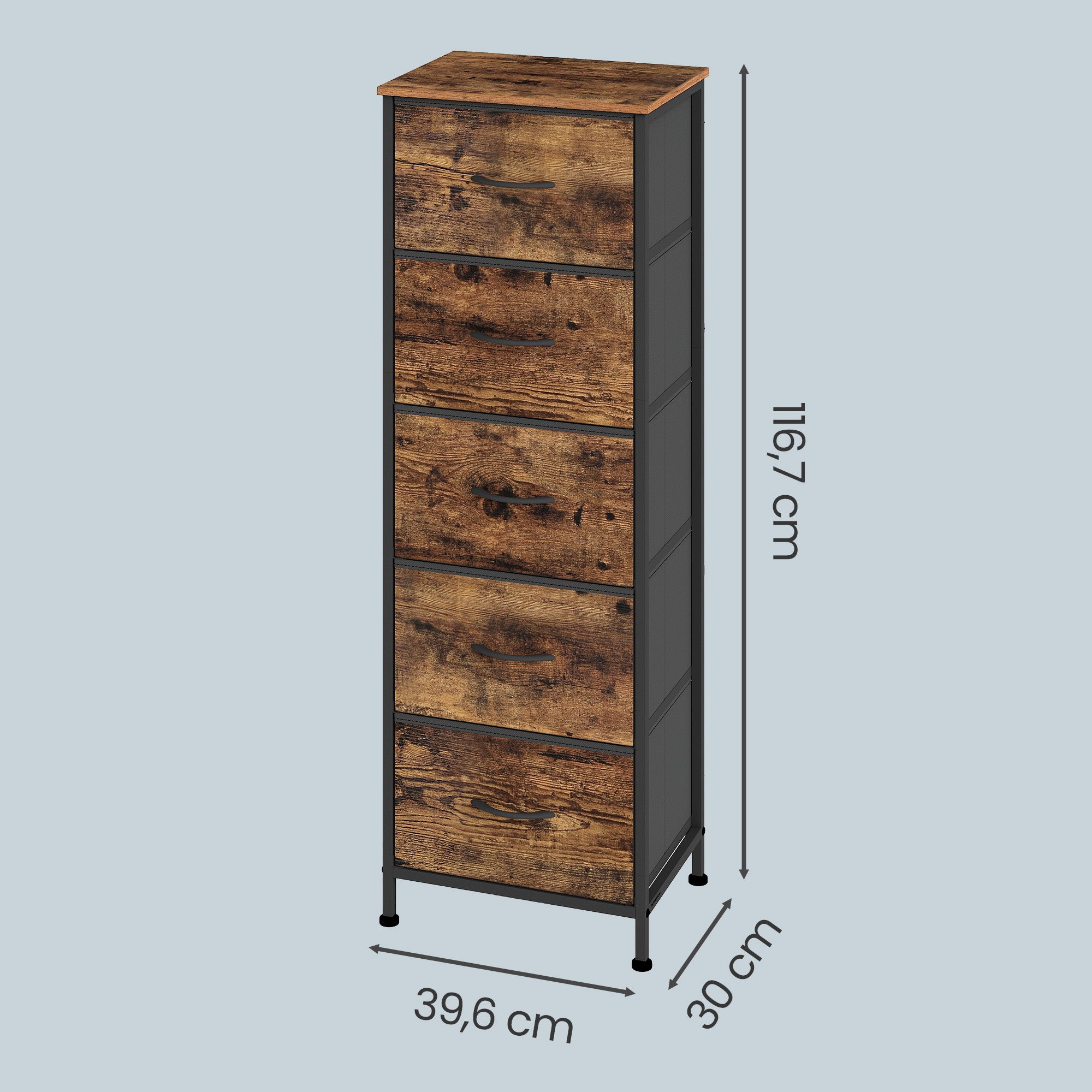 Kommode mit 5 Schubladen, Schmaler Stoffschrank für Flur, 39