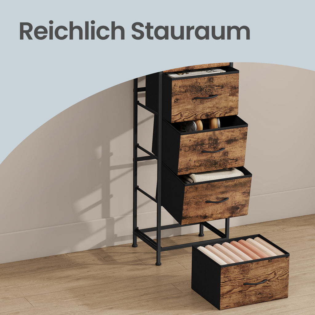 Kommode mit 5 Schubladen, Schmaler Stoffschrank für Flur, 39