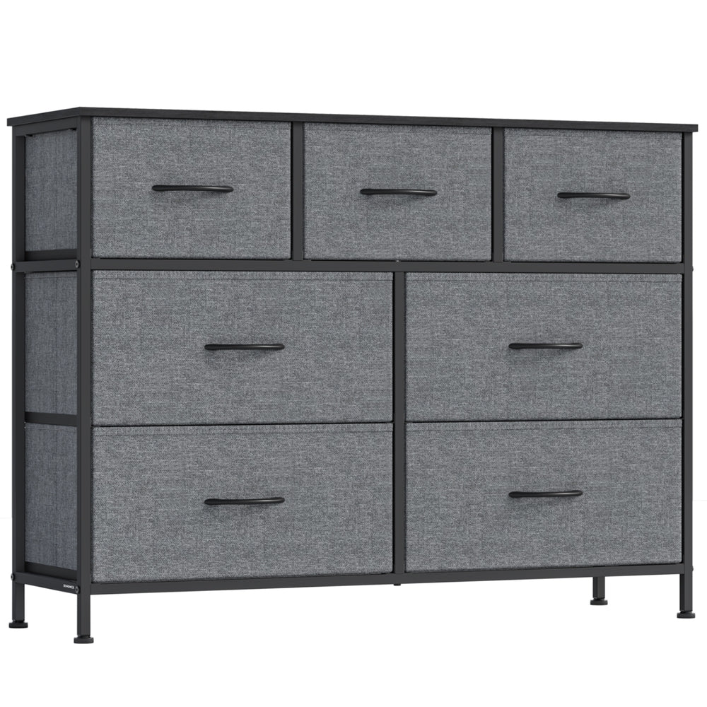 SONGMICS BELLAH Kollektion - Kommode, Schrank, Aufbewahrungsschrank, Stahl, für Schlafzimmer, Flur, Wohnzimmer, 7 Schubladen, modern, schiefergrau LGS323G101