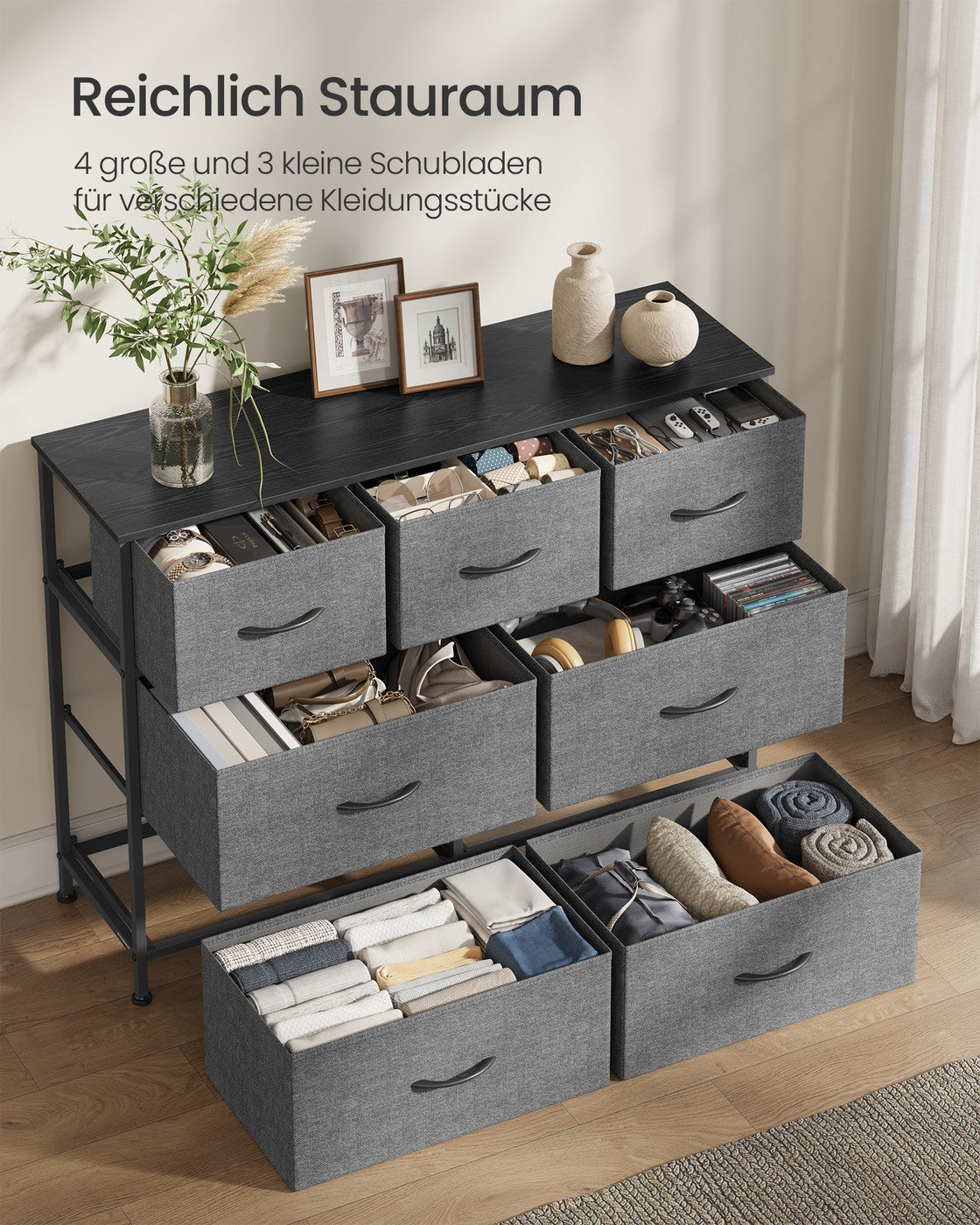 SONGMICS BELLAH Kollektion - Kommode, Schrank, Aufbewahrungsschrank, Stahl, für Schlafzimmer, Flur, Wohnzimmer, 7 Schubladen, modern, schiefergrau LGS323G101