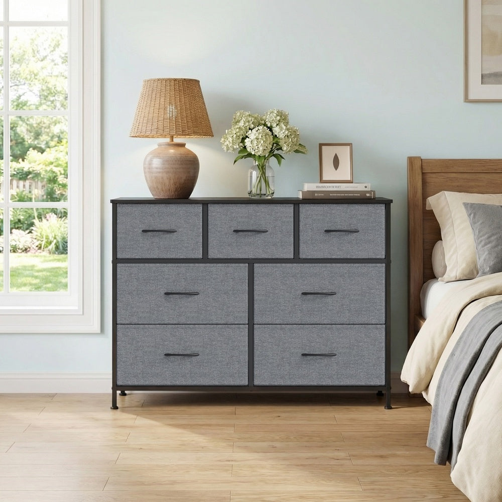 Kommode, Schrank, 7 Stoffschubladen