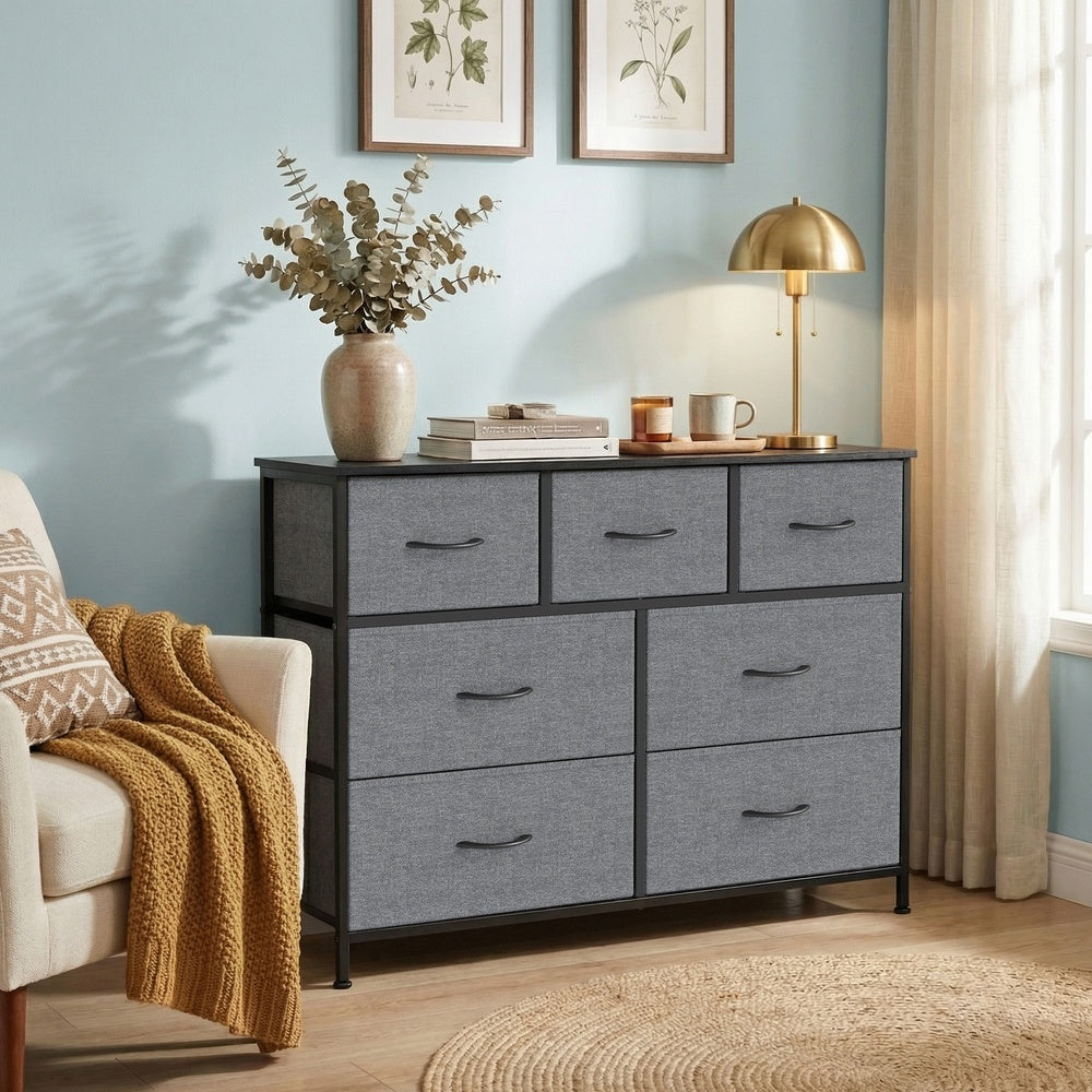 Kommode, Schrank, 7 Stoffschubladen