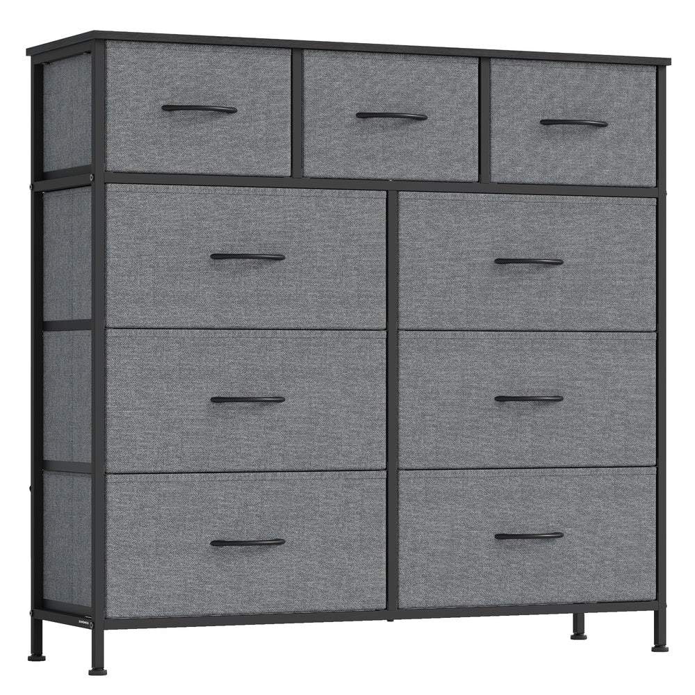 SONGMICS BELLAH Kollektion - Kommode, Schrank, Aufbewahrungsschrank, Stahl, für Schlafzimmer, Flur, Wohnzimmer, 9 Schubladen, modern, schiefergrau LGS324G101
