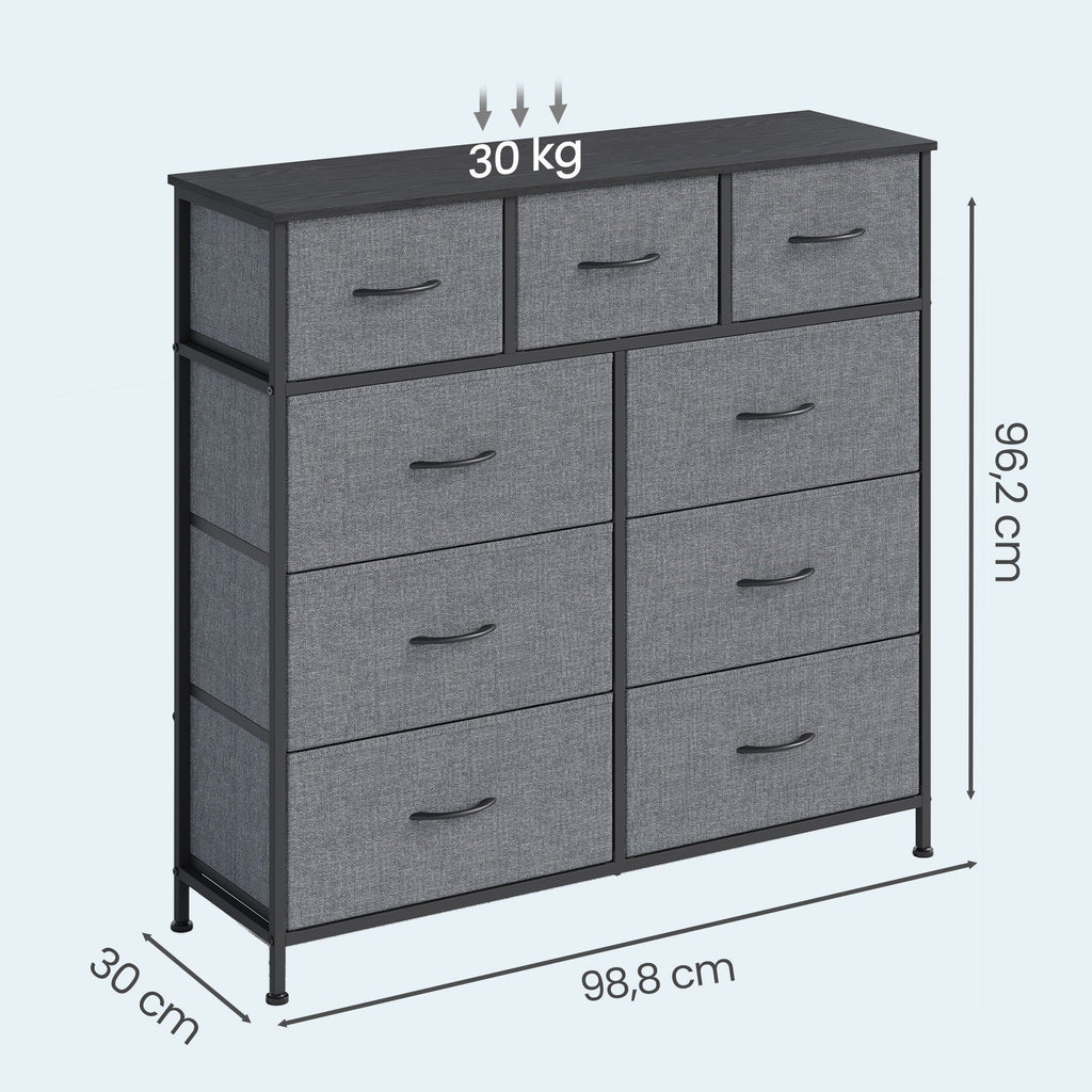Kommode, Schrank, 9 Stoffschubladen