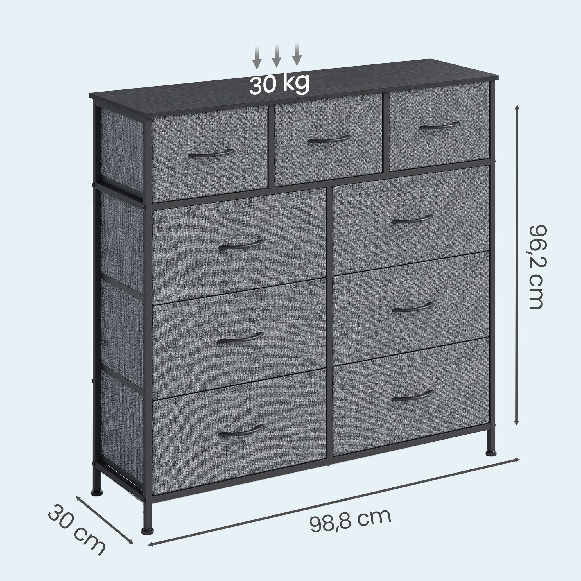 Kommode, Schrank, 9 Stoffschubladen