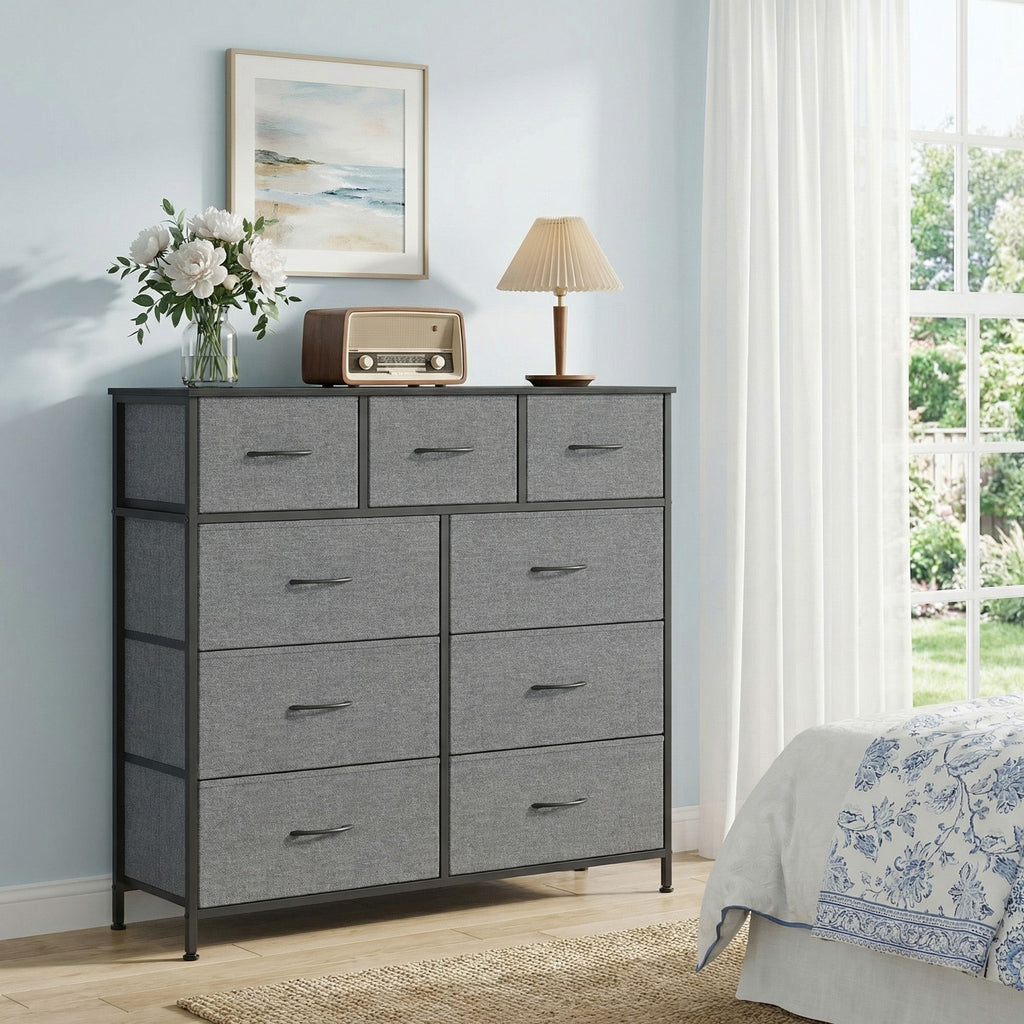 Kommode, Schrank, 9 Stoffschubladen
