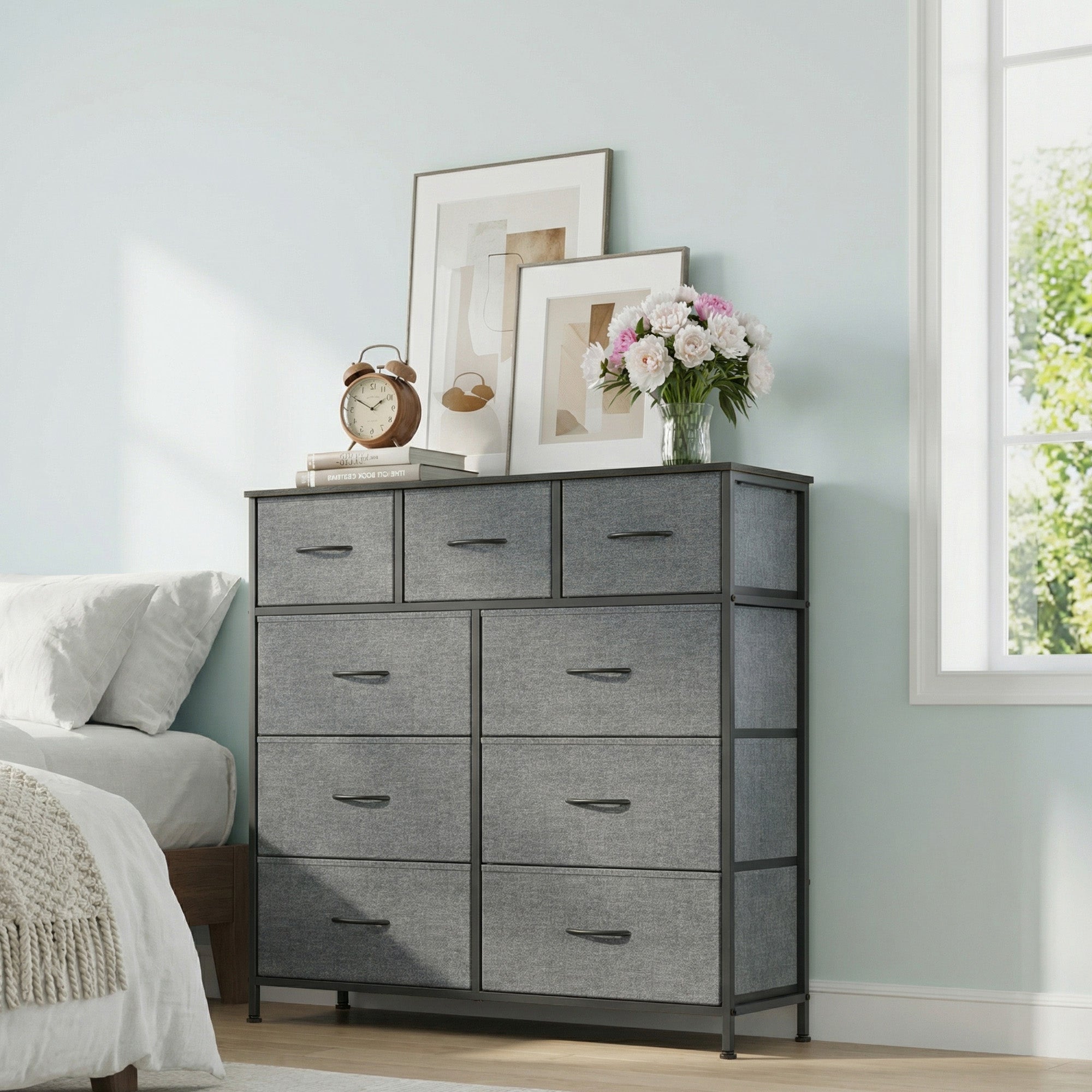 Kommode, Schrank, 9 Stoffschubladen