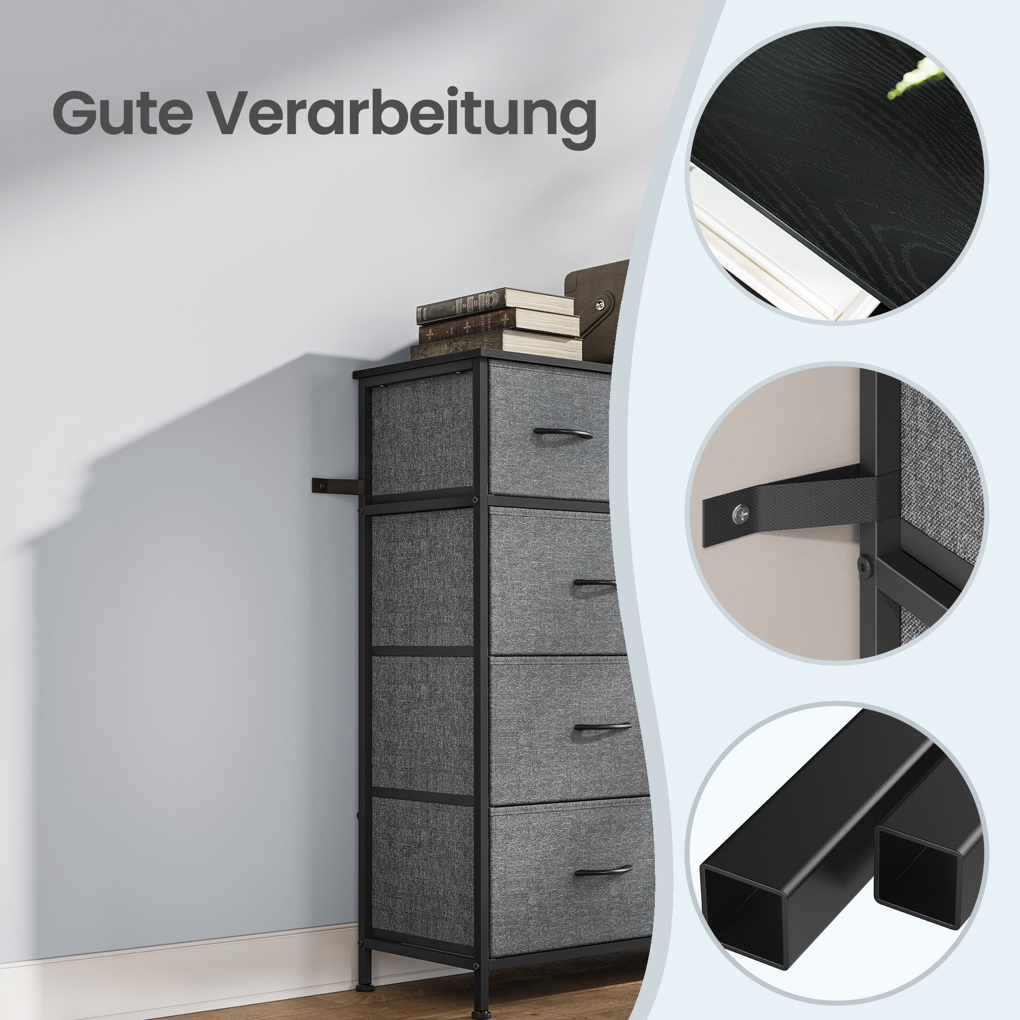 Kommode, Schrank, 9 Stoffschubladen