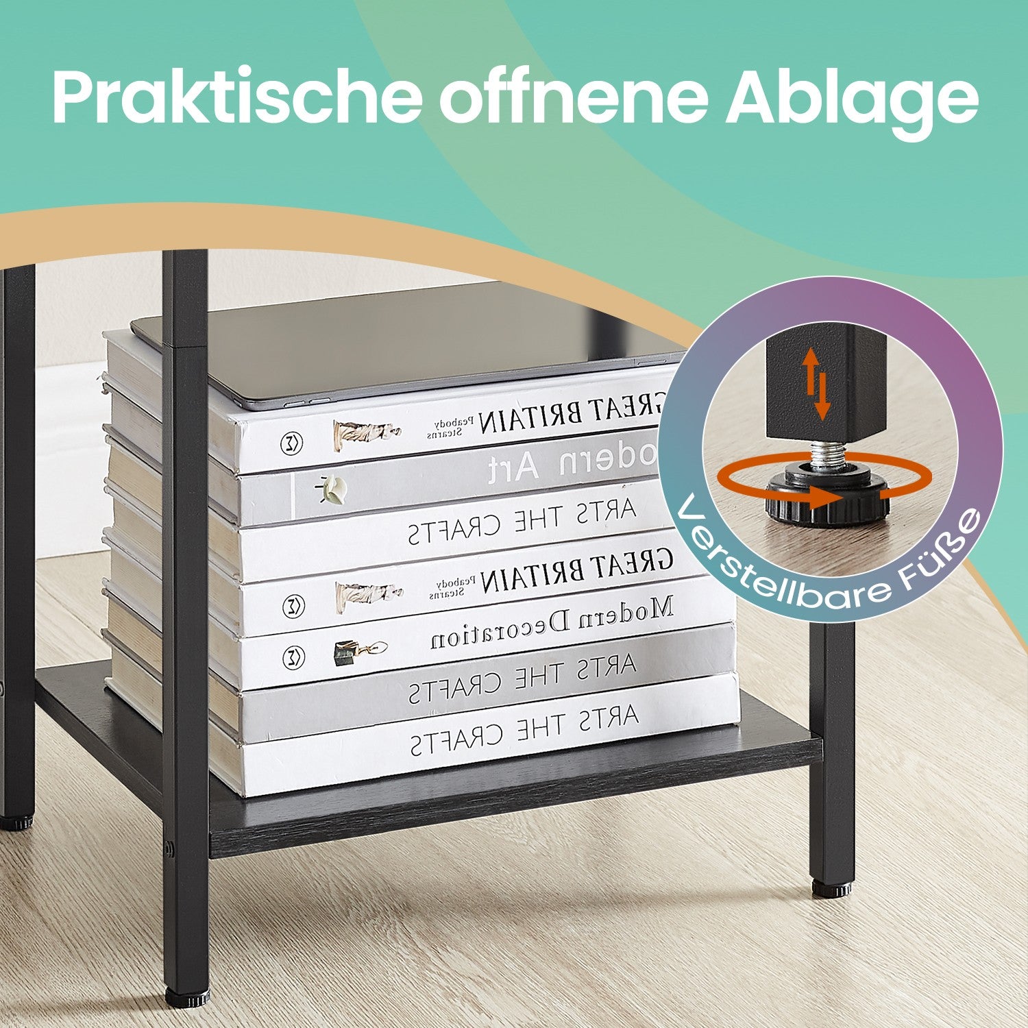 Beistelltisch, Nachttisch, mit Ablage und Stoff-Schublade