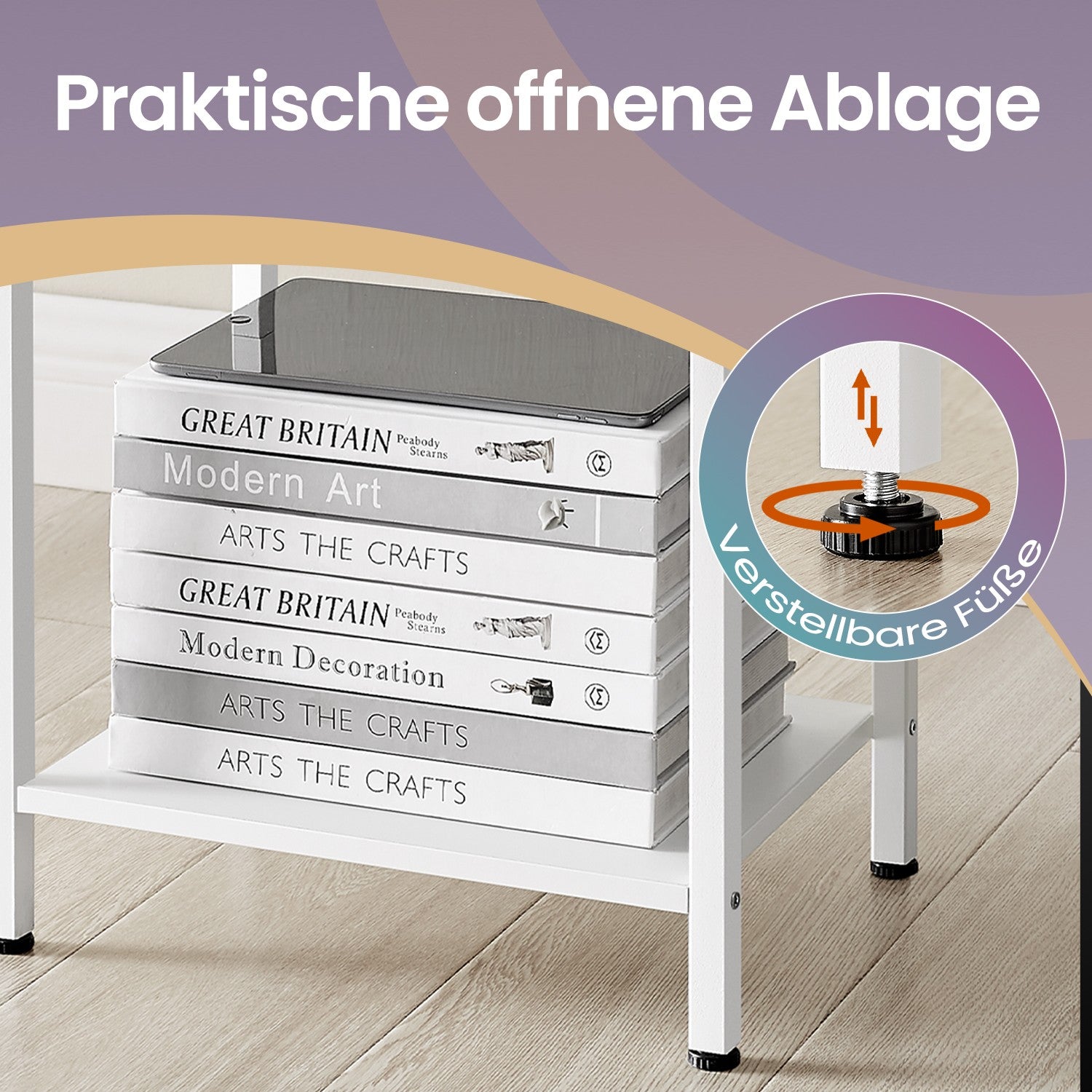 Beistelltisch, Nachttisch, mit Ablage und Stoff-Schublade