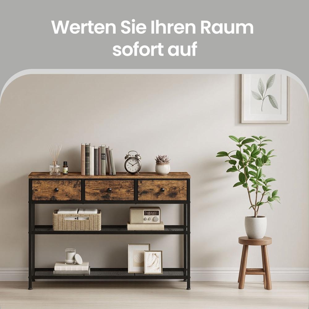 Konsolentisch, Beistelltisch mit 3 Stoffschubladen