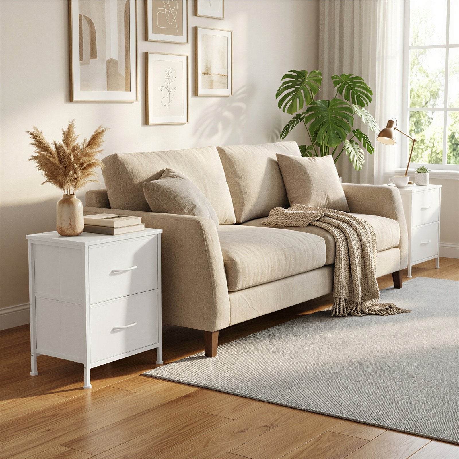 Nachttisch 2er Set, 2 Schubladen, für Schlafzimmer