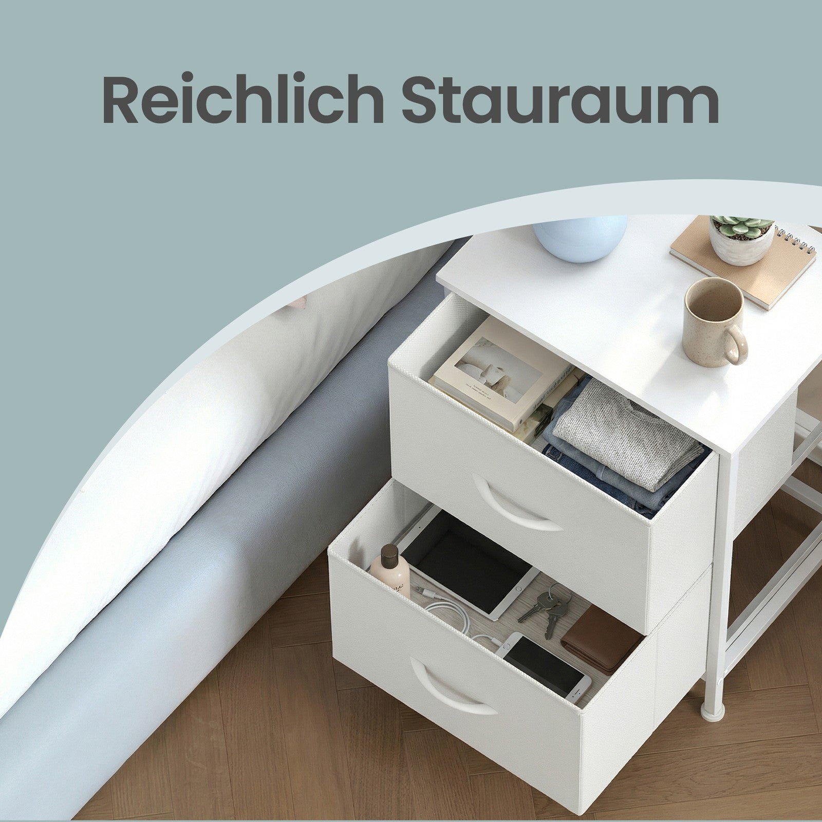 Nachttisch 2er Set, 2 Schubladen, für Schlafzimmer