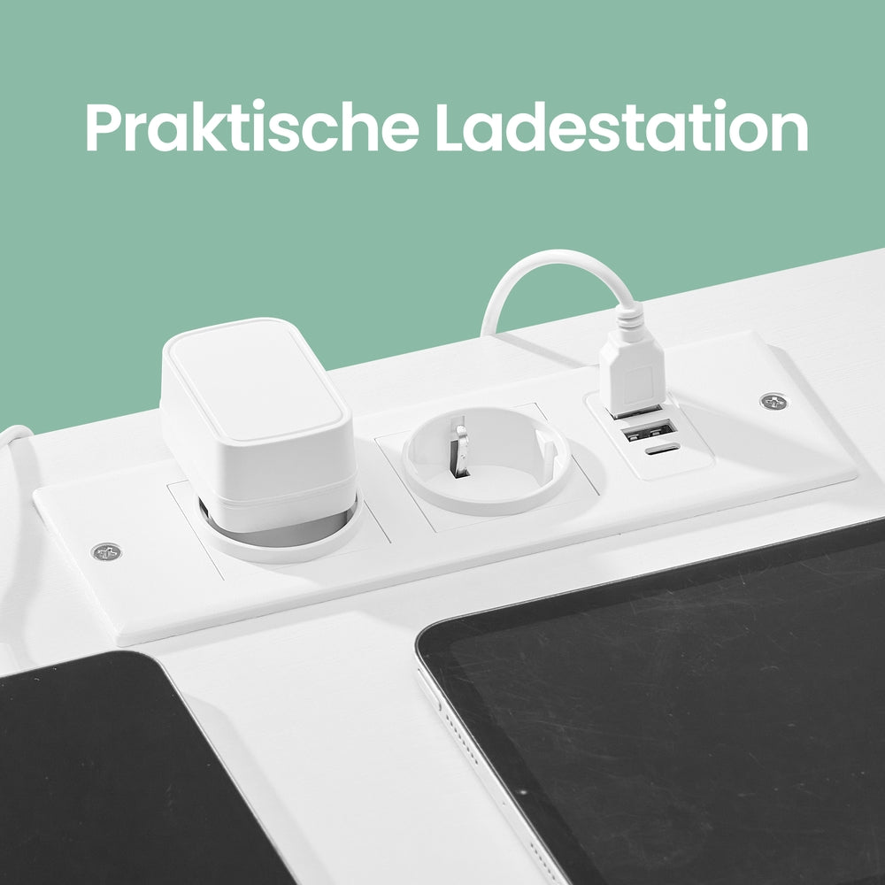 Nachttisch mit LED-Beleuchtung und Ladestation, Nachttisch mit 2 Schubladen und offenem Fach, weiß