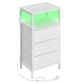 Nachttisch mit LED-Beleuchtung und Ladestation, Nachttisch mit 3 Schubladen und offenem Fach, weiß
