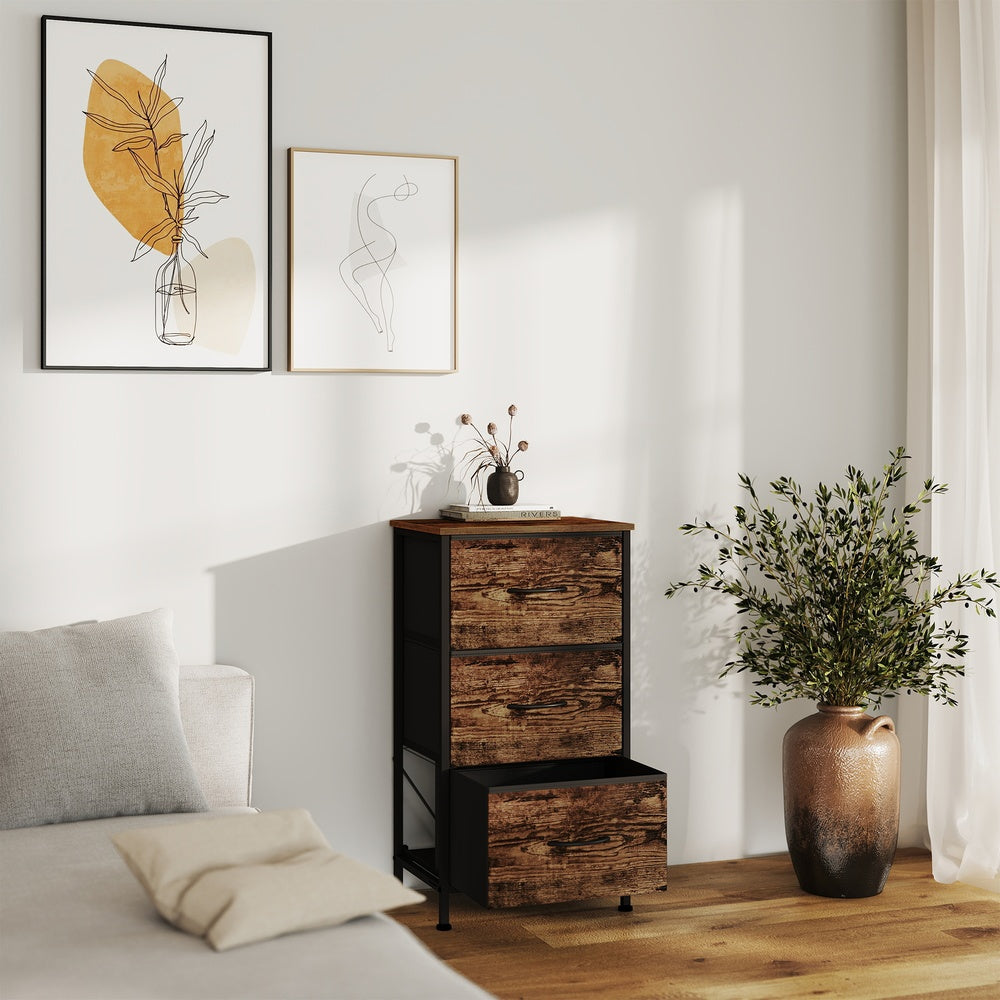 Kommode, Schrank, 3 Stoffschubladen