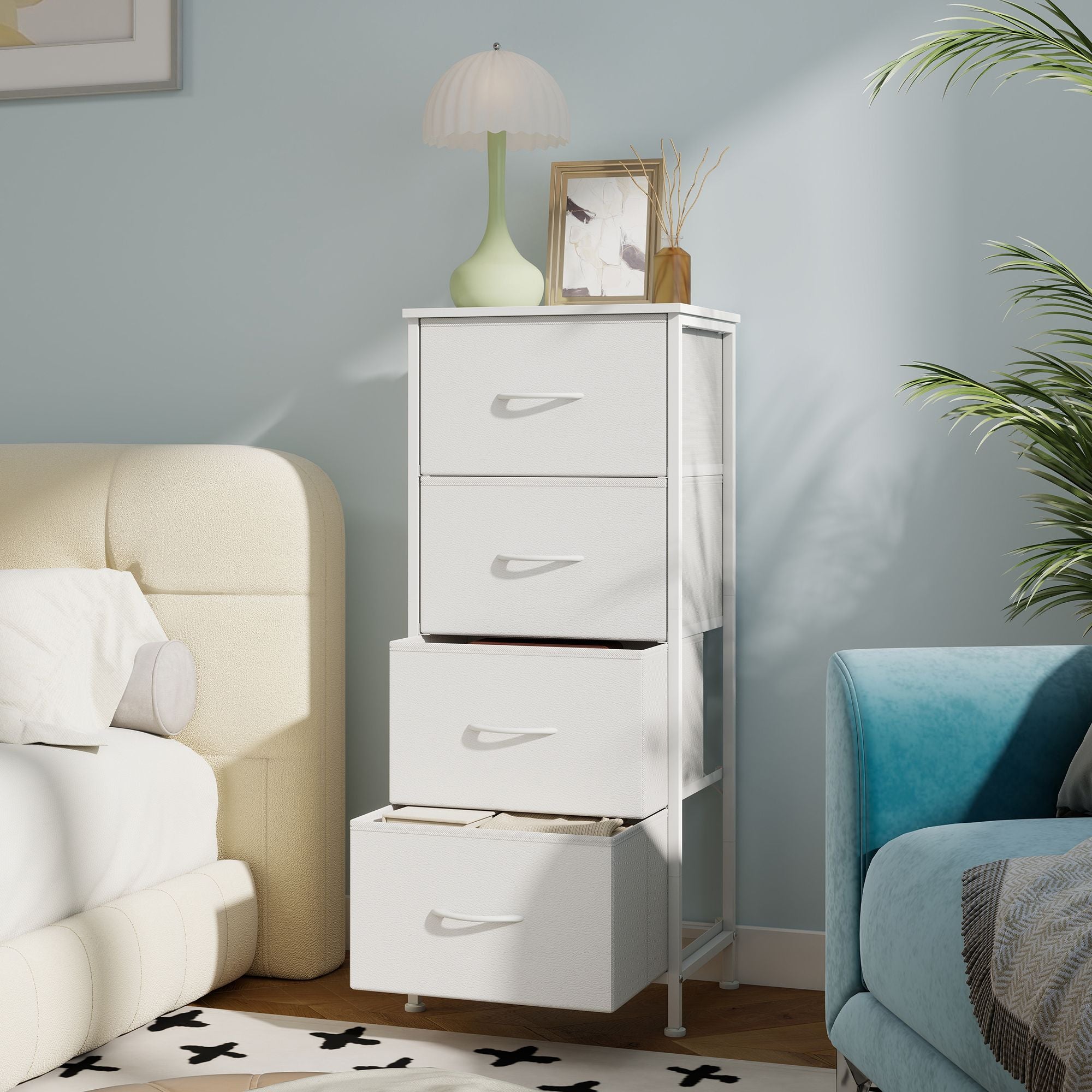 Kommode, Schrank, 4 Stoffschubladen