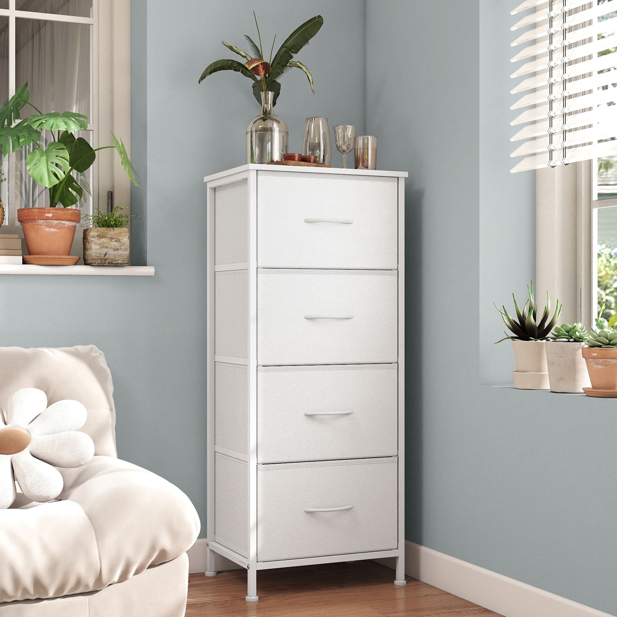 Kommode, Schrank, 4 Stoffschubladen