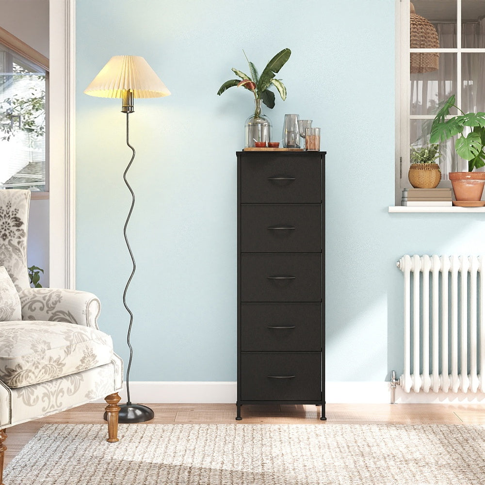 Kommode, Schrank, 5 Stoffschubladen