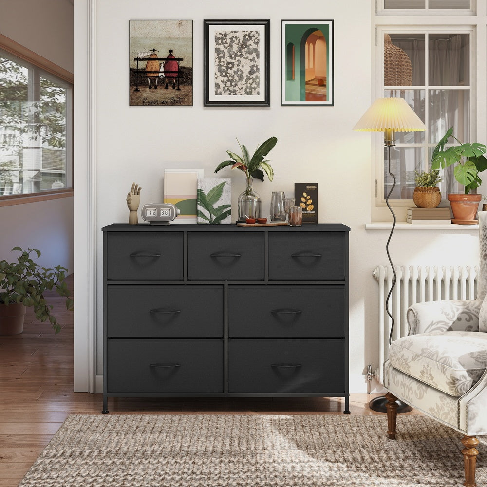 Kommode, Schrank, 7 Stoffschubladen