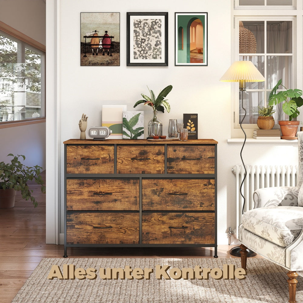 Kommode, Schrank, 7 Stoffschubladen