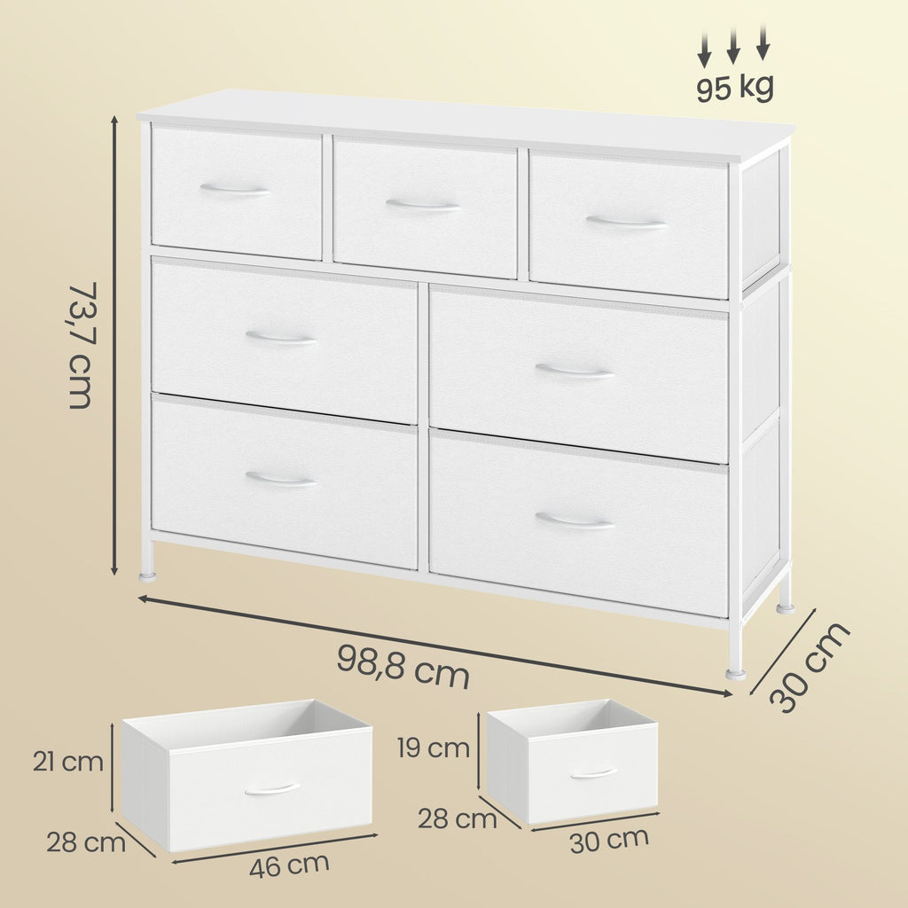 Kommode, Schrank, 7 Stoffschubladen