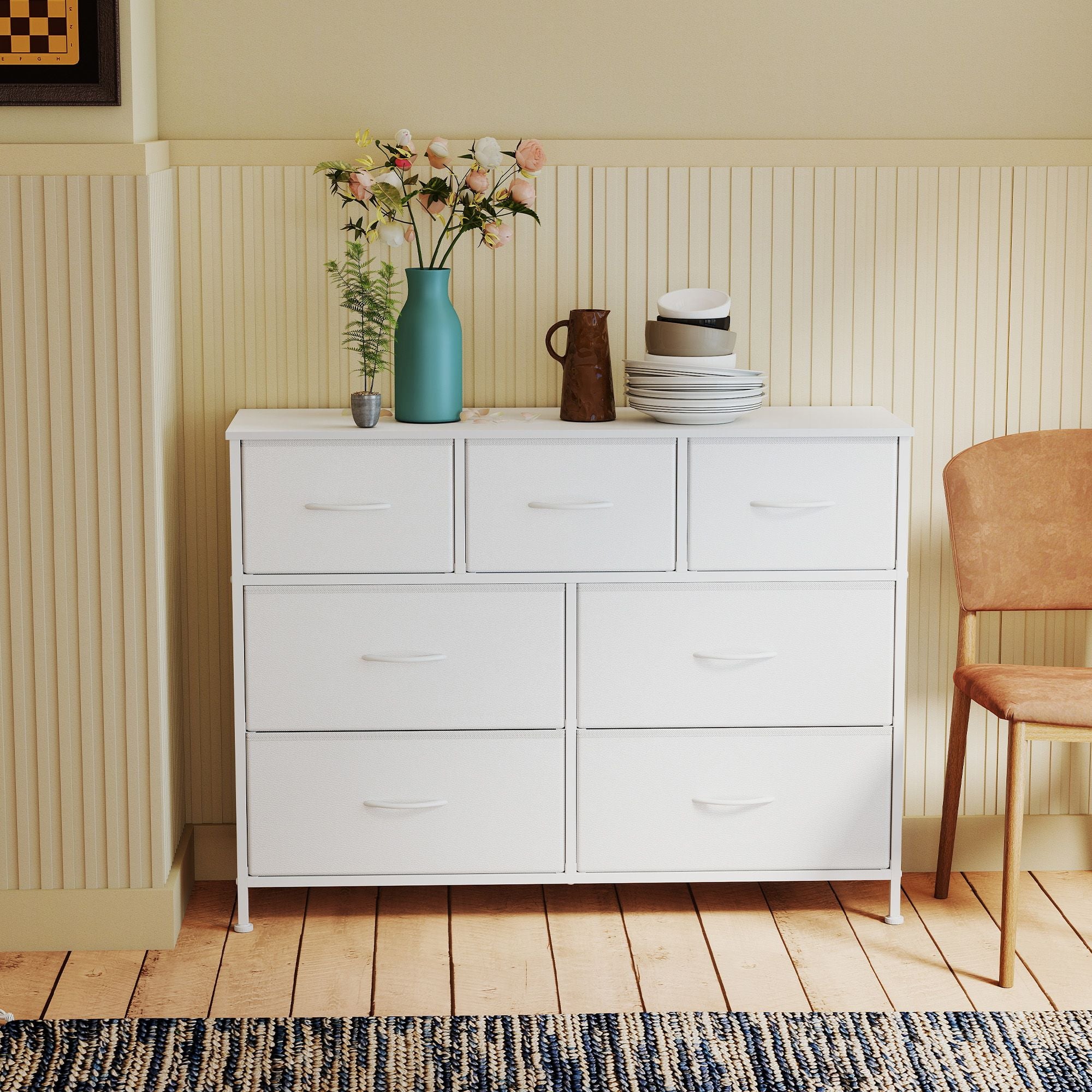Kommode, Schrank, 7 Stoffschubladen