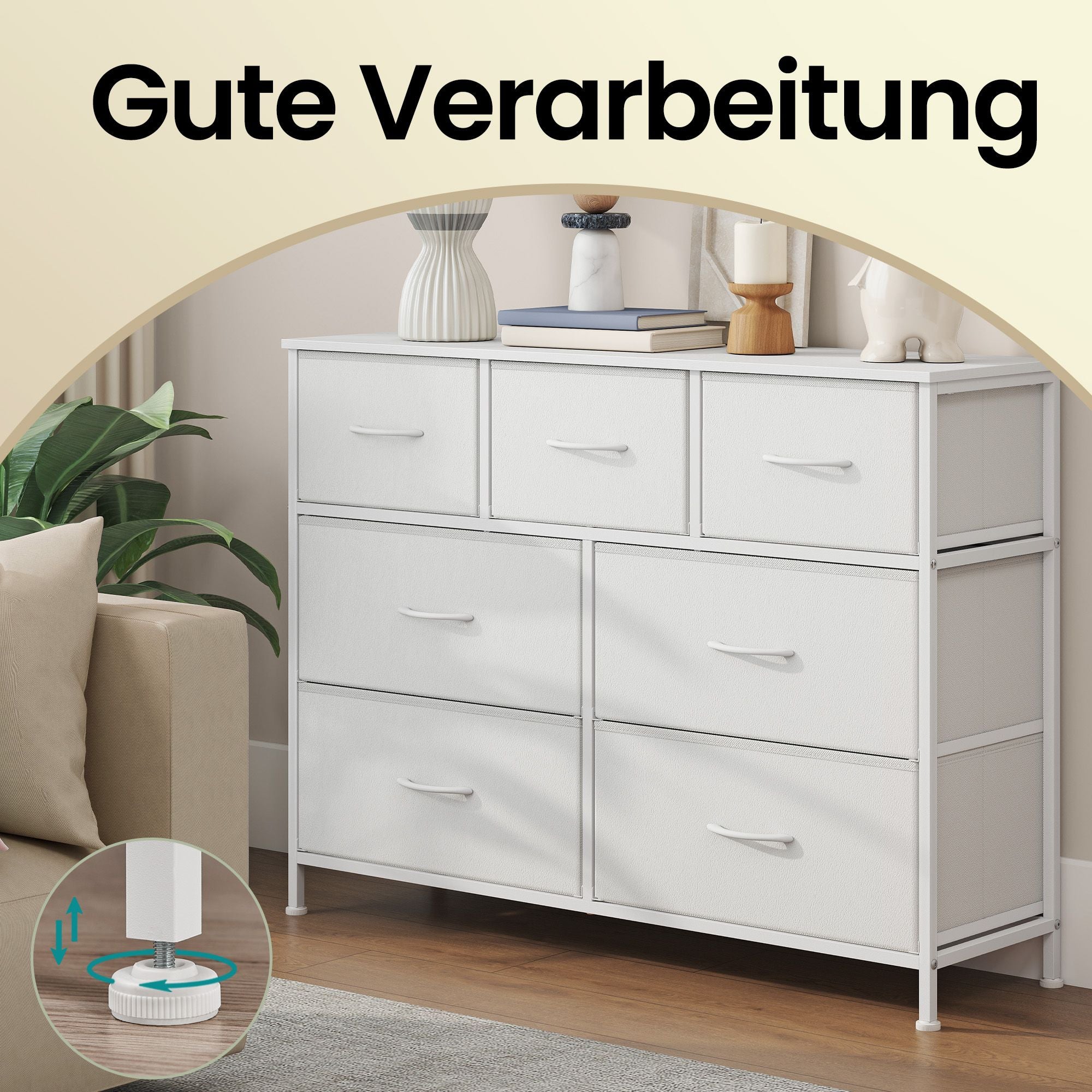 Kommode, Schrank, 7 Stoffschubladen